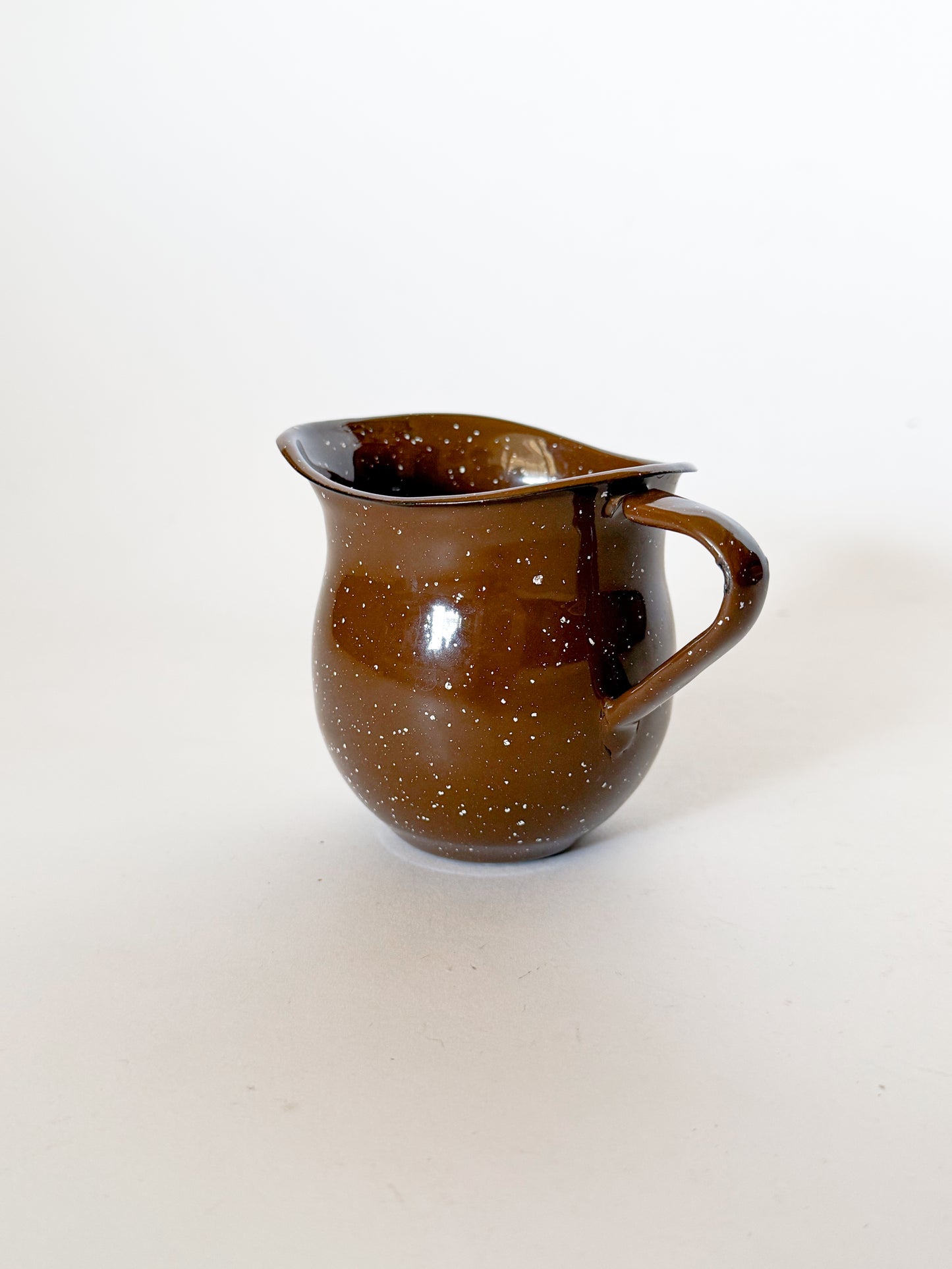 Vintage Mexican Brown Splatter Enamelware Creamer Pitcher
