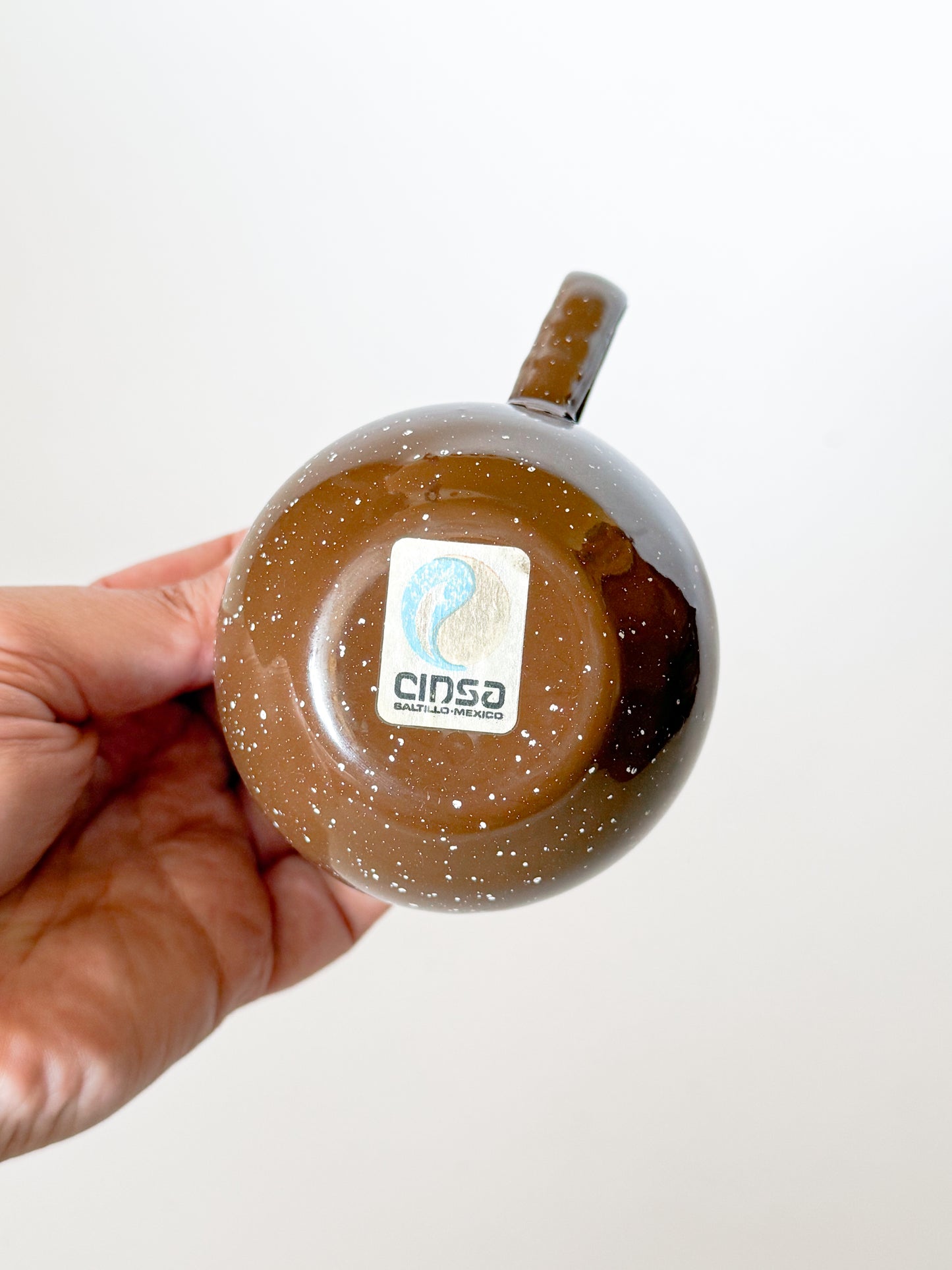 Vintage Mexican Brown Splatter Enamelware Creamer Pitcher