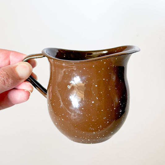 Vintage Mexican Brown Splatter Enamelware Creamer Pitcher