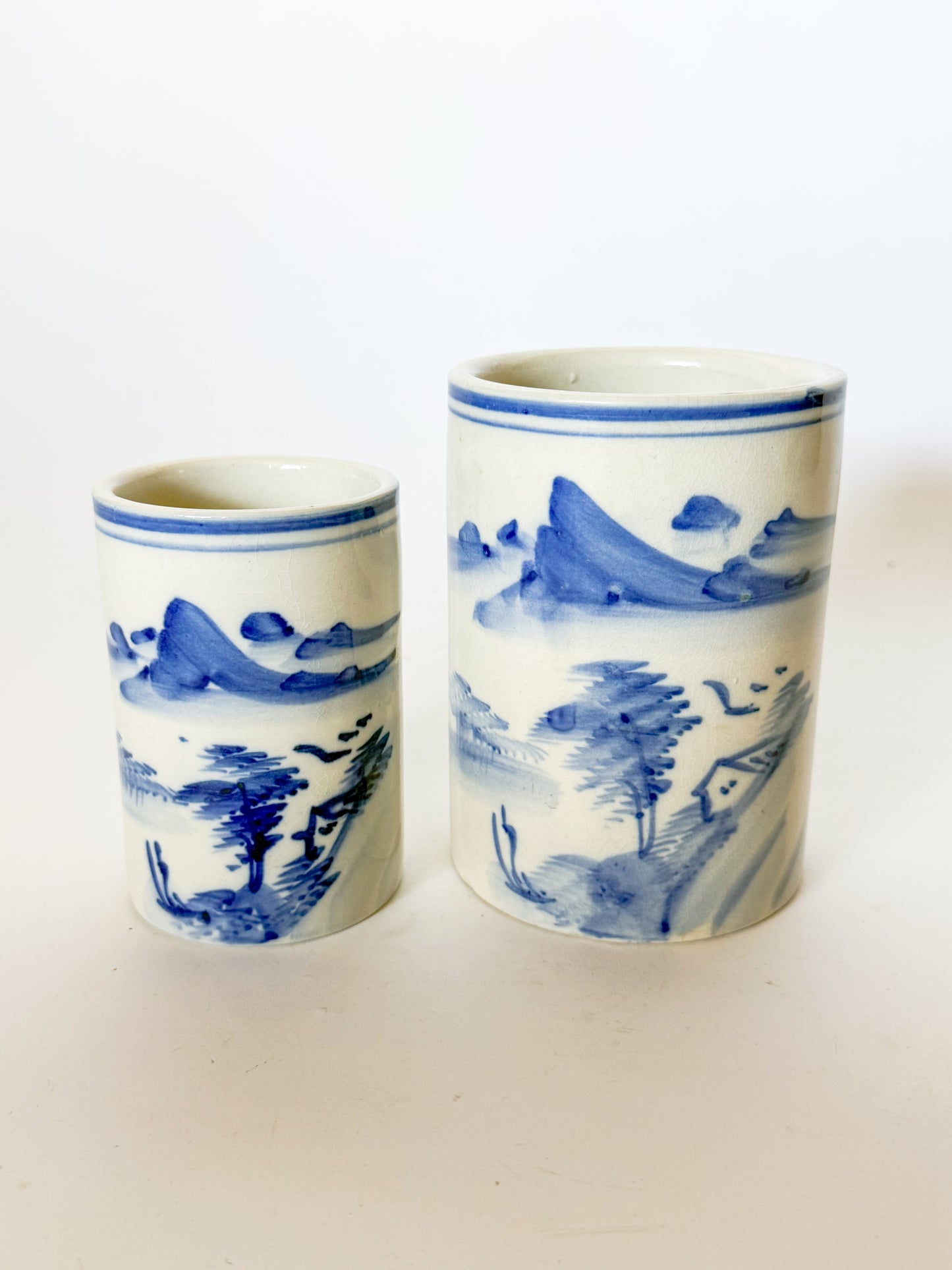 Vintage Chinoiserie Blue and White Brush Pots, Sold Individually
