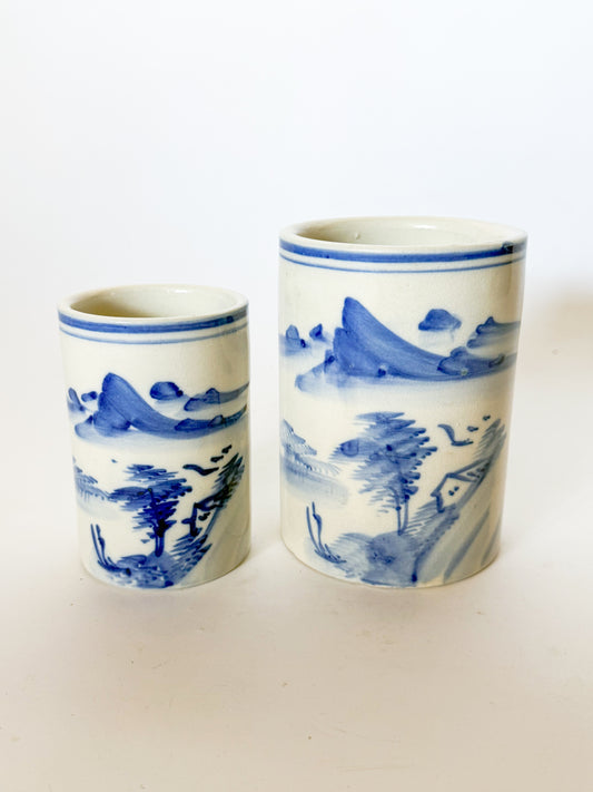 Vintage Chinoiserie Blue and White Brush Pots, Sold Individually