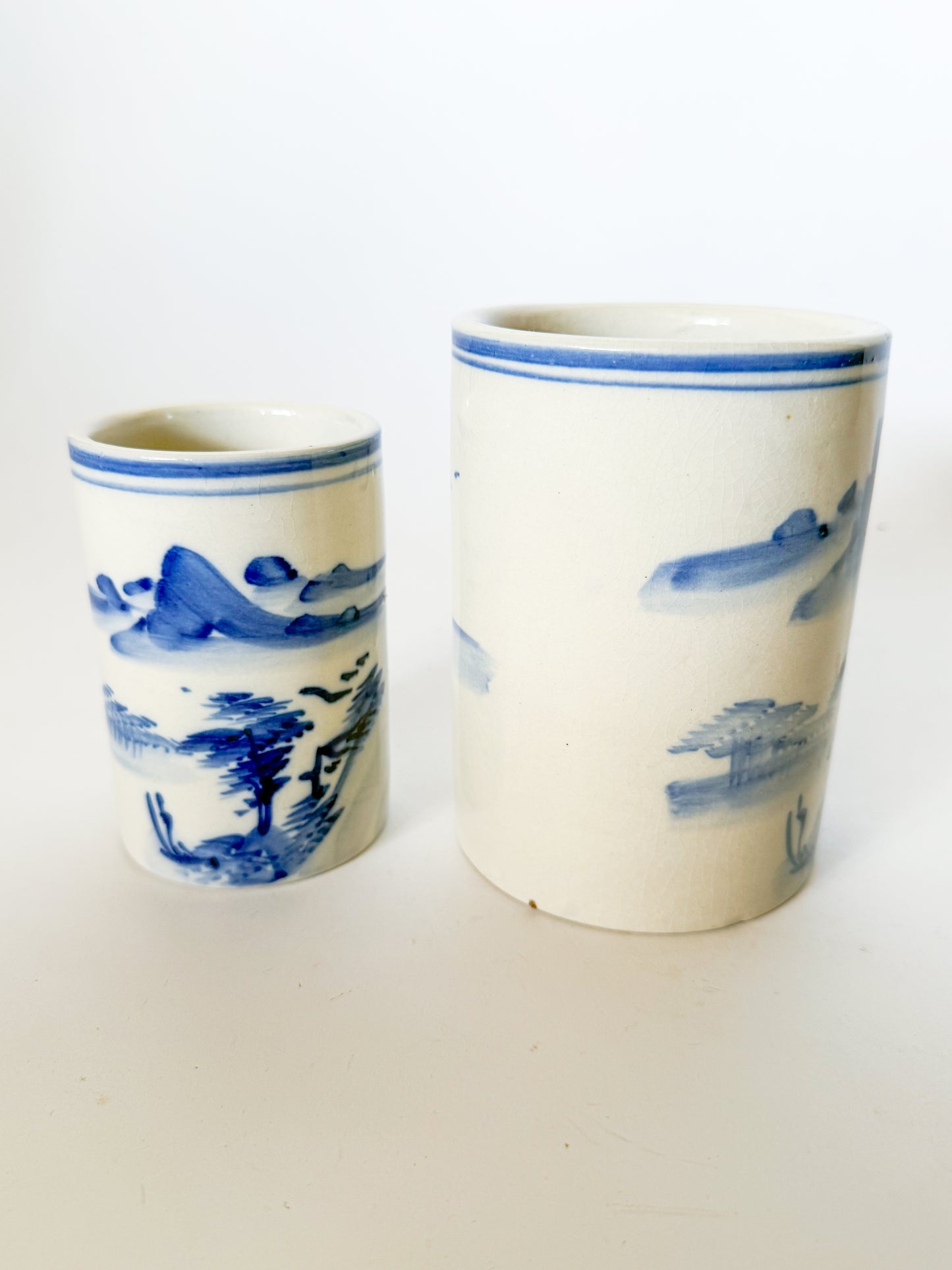 Vintage Chinoiserie Blue and White Brush Pots, Sold Individually