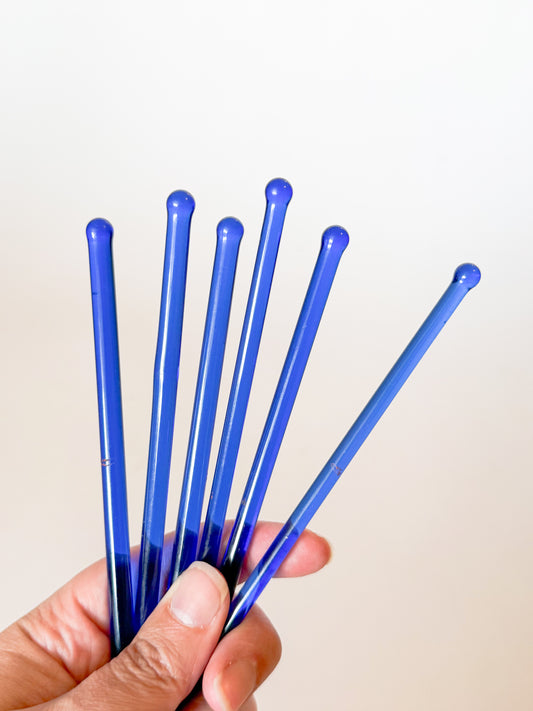 Vintage Cobalt Blue Glass Swizzle Stick Drink Stirrers