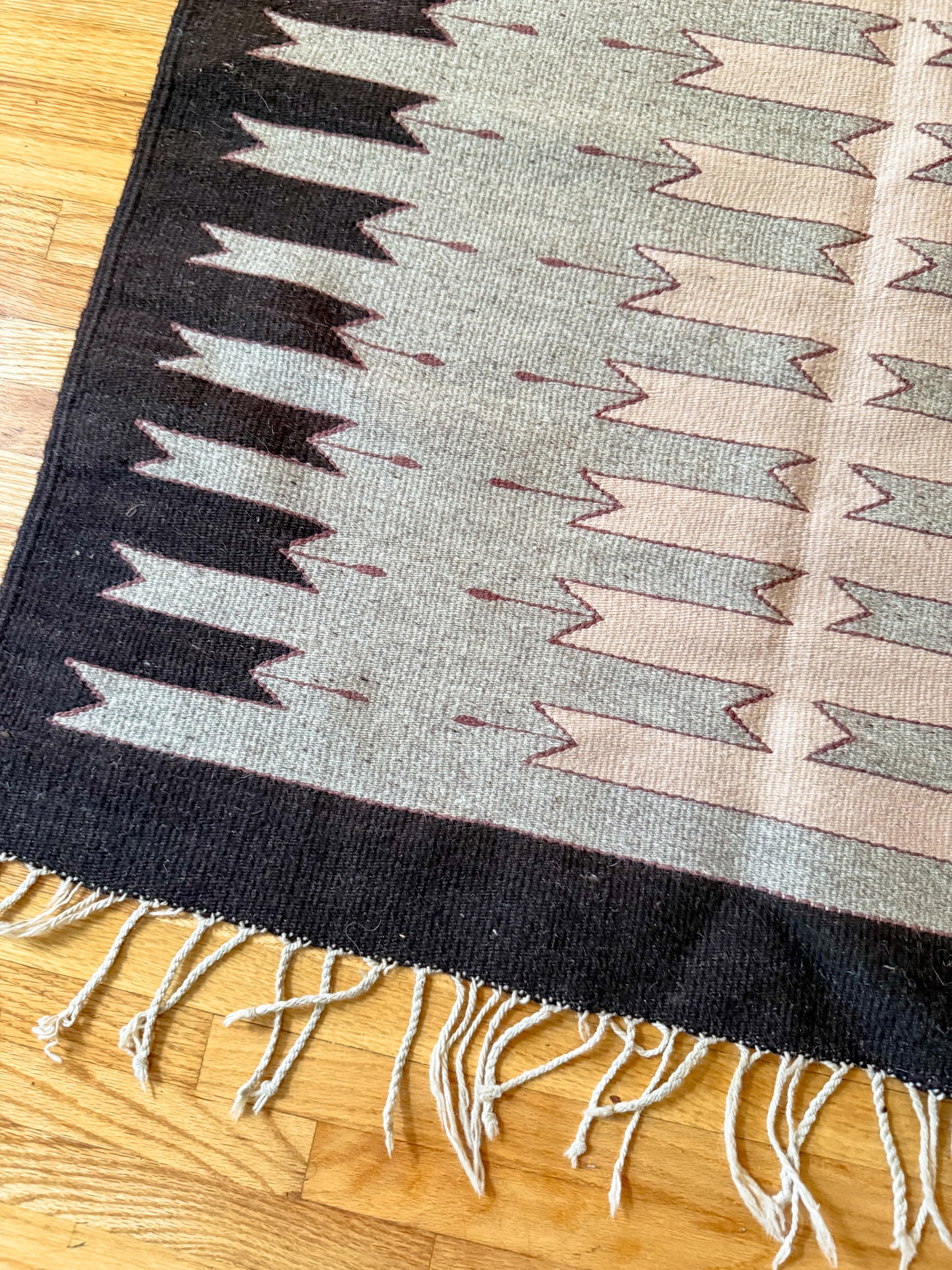 Vintage Zapotec Wool Woven Rug 34x60 Brown Blush Pink Textile Wall Hanging