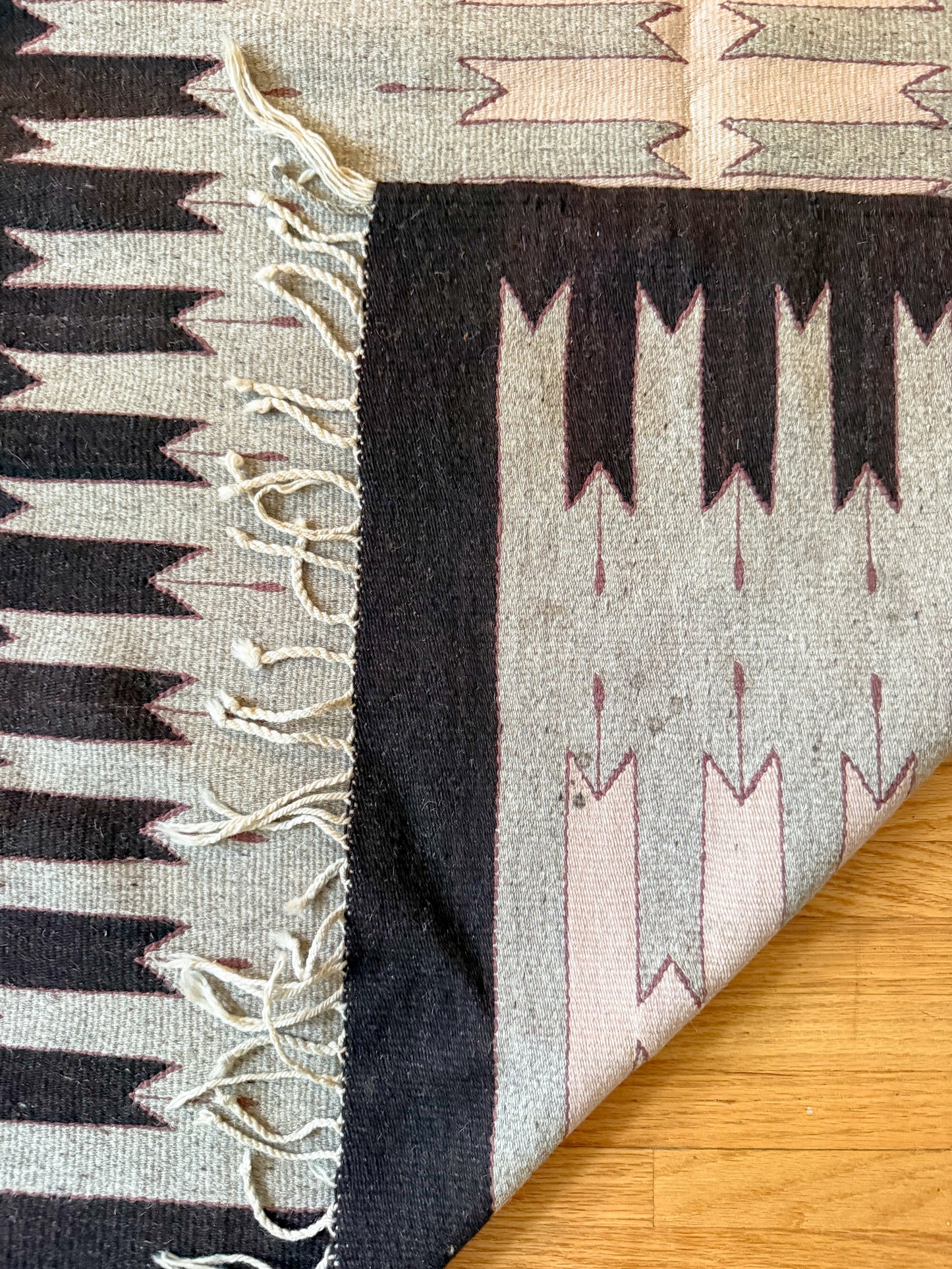 Vintage Zapotec Wool Woven Rug 34x60 Brown Blush Pink Textile Wall Hanging