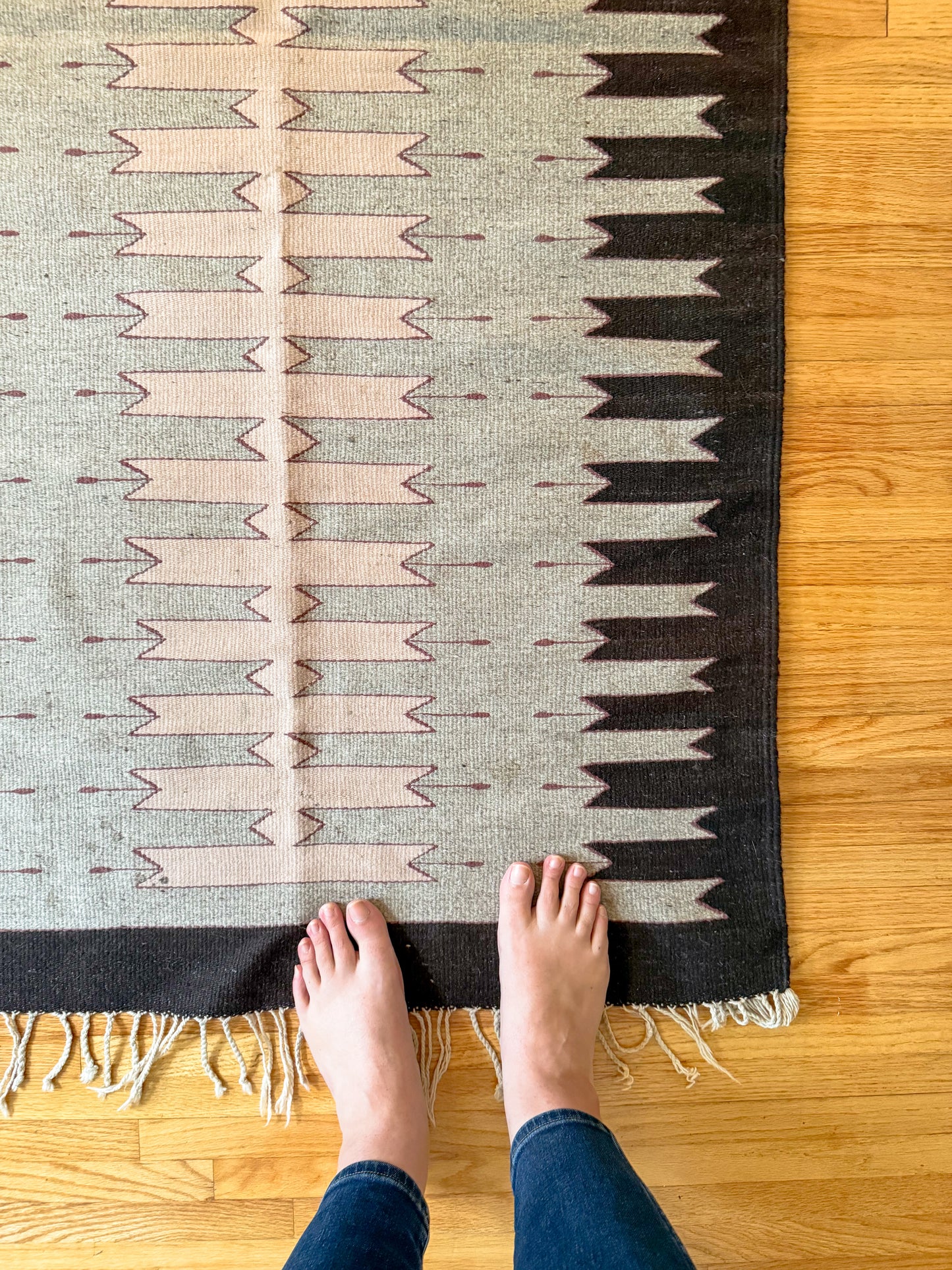 Vintage Zapotec Wool Woven Rug 34x60 Brown Blush Pink Textile Wall Hanging