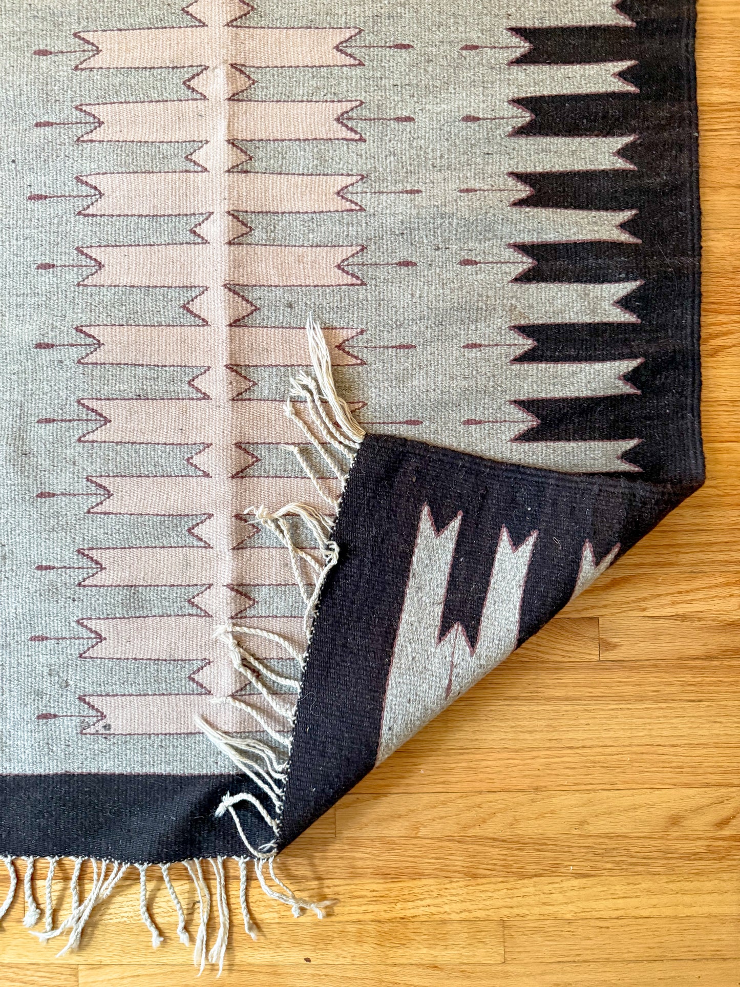 Vintage Zapotec Wool Woven Rug 34x60 Brown Blush Pink Textile Wall Hanging