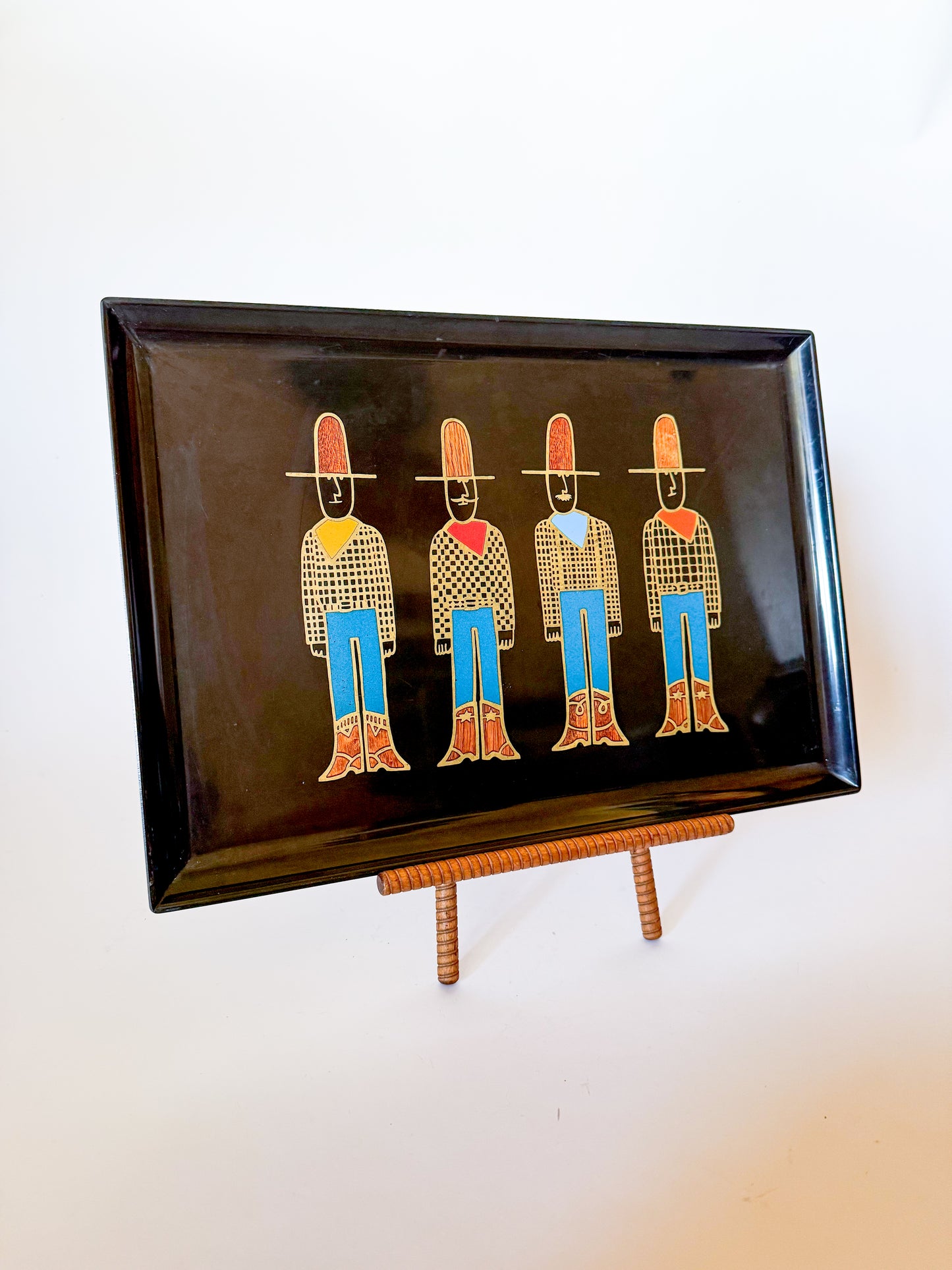 Vintage Inlaid "Cowboys" Couroc of Monterray Tray