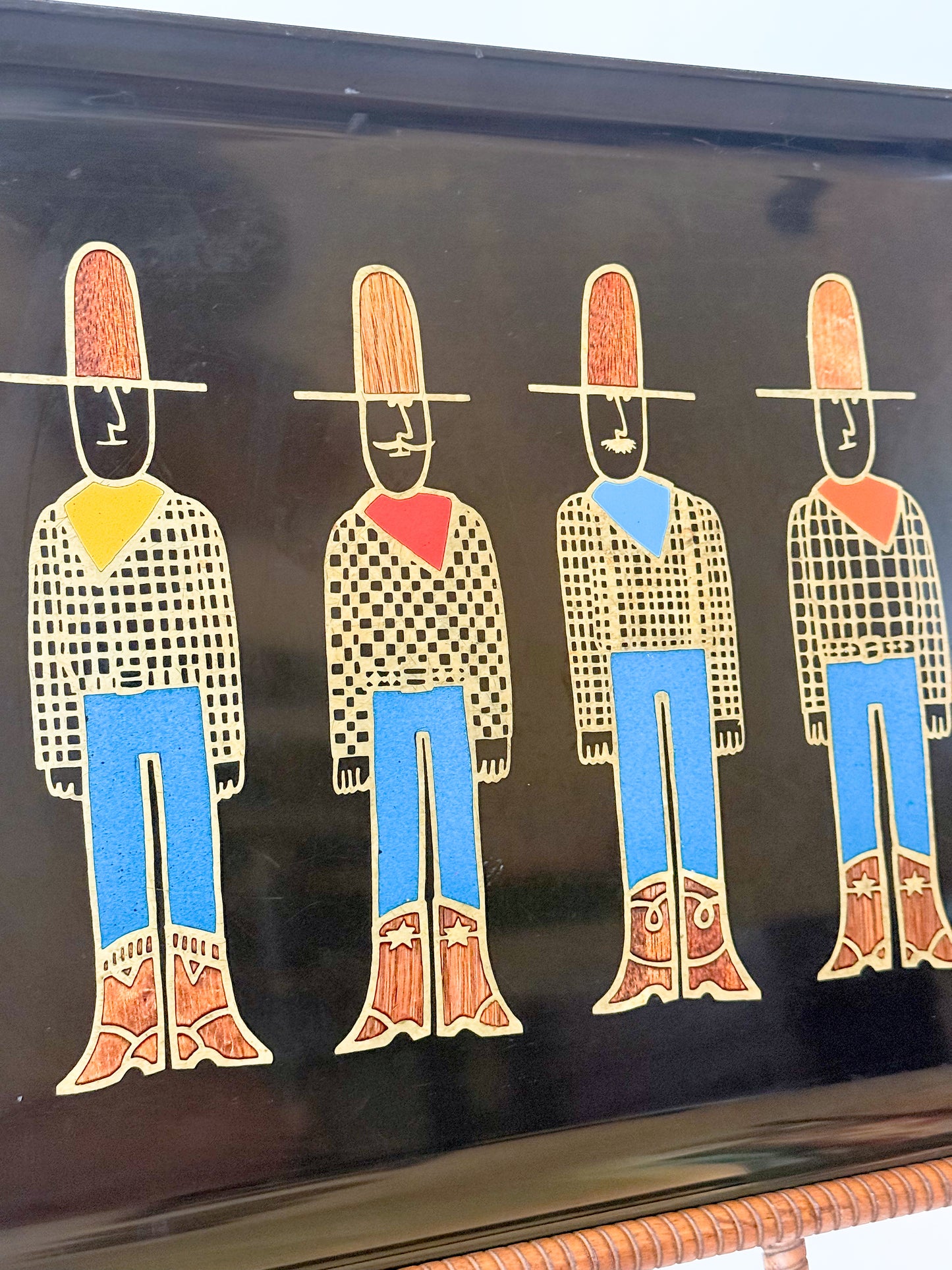Vintage Inlaid "Cowboys" Couroc of Monterray Tray