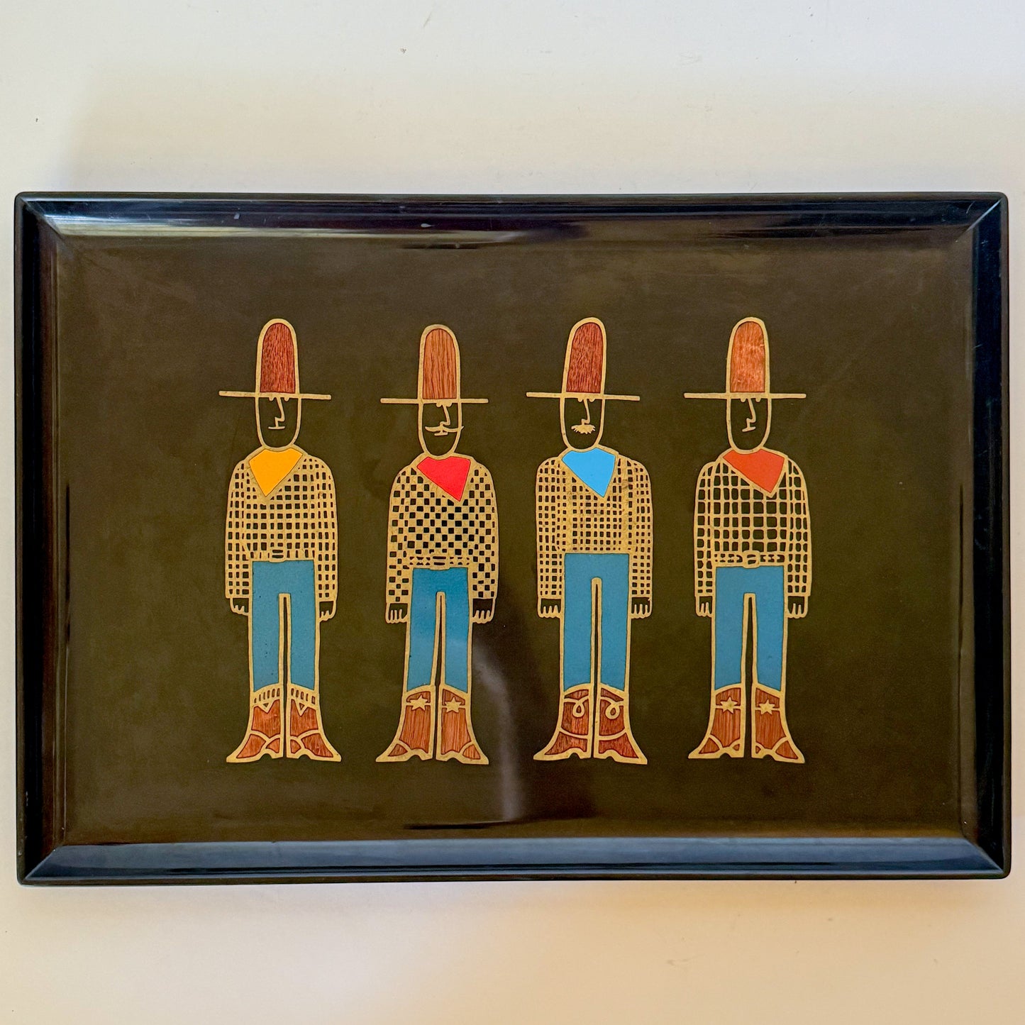Vintage Inlaid "Cowboys" Couroc of Monterray Tray