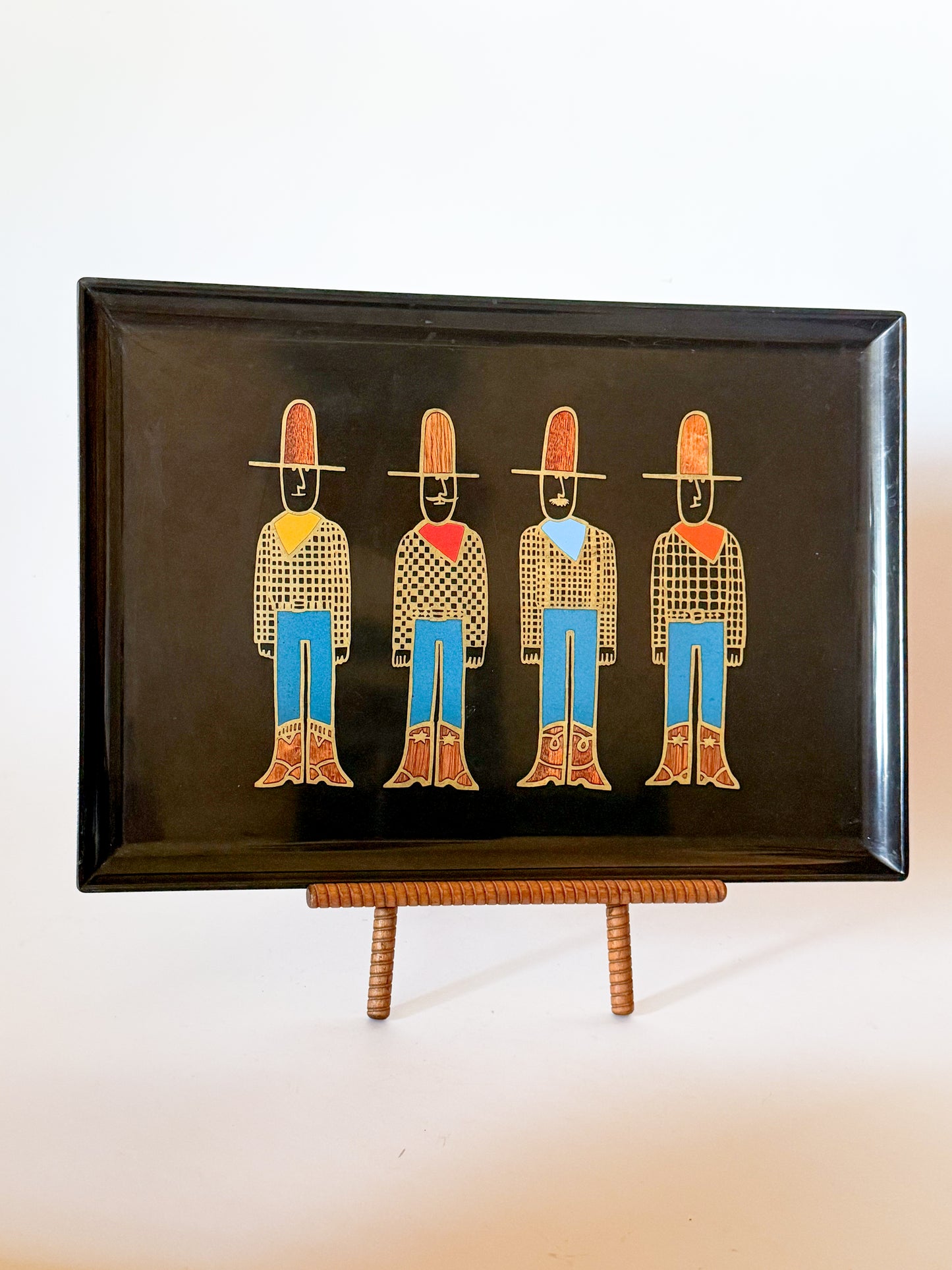 Vintage Inlaid "Cowboys" Couroc of Monterray Tray