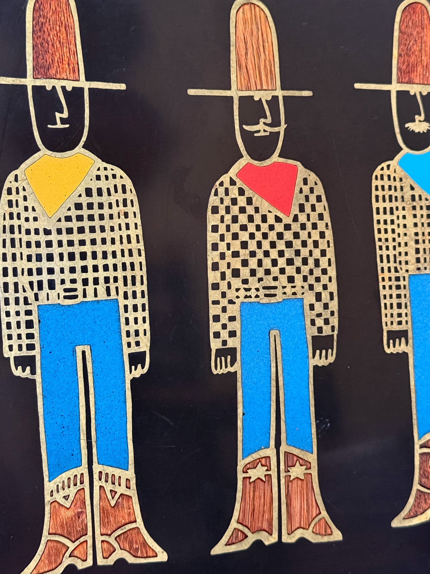 Vintage Inlaid "Cowboys" Couroc of Monterray Tray