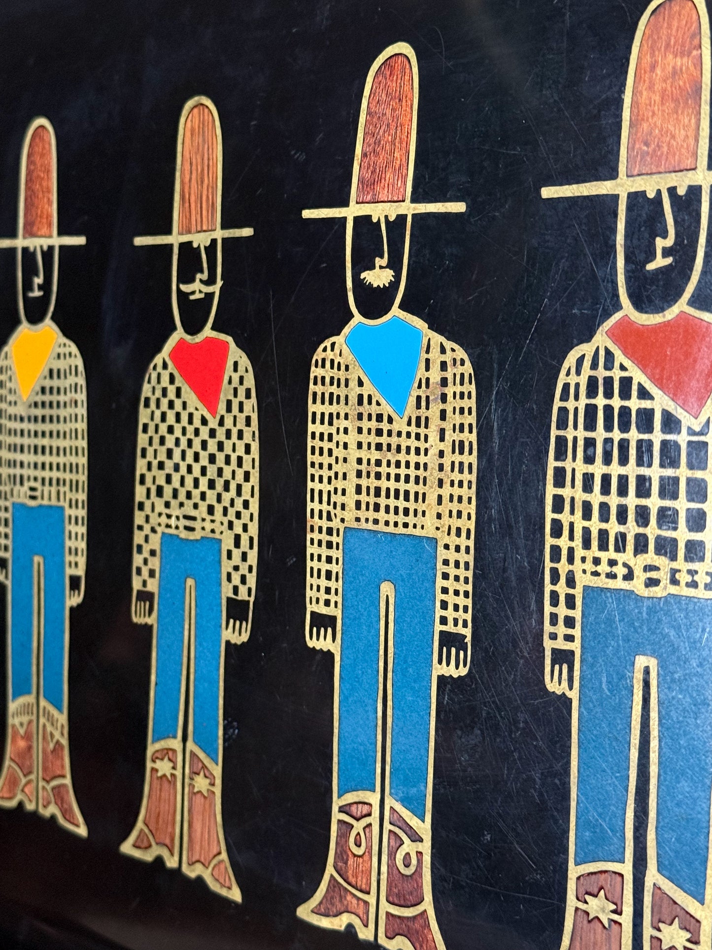 Vintage Inlaid "Cowboys" Couroc of Monterray Tray