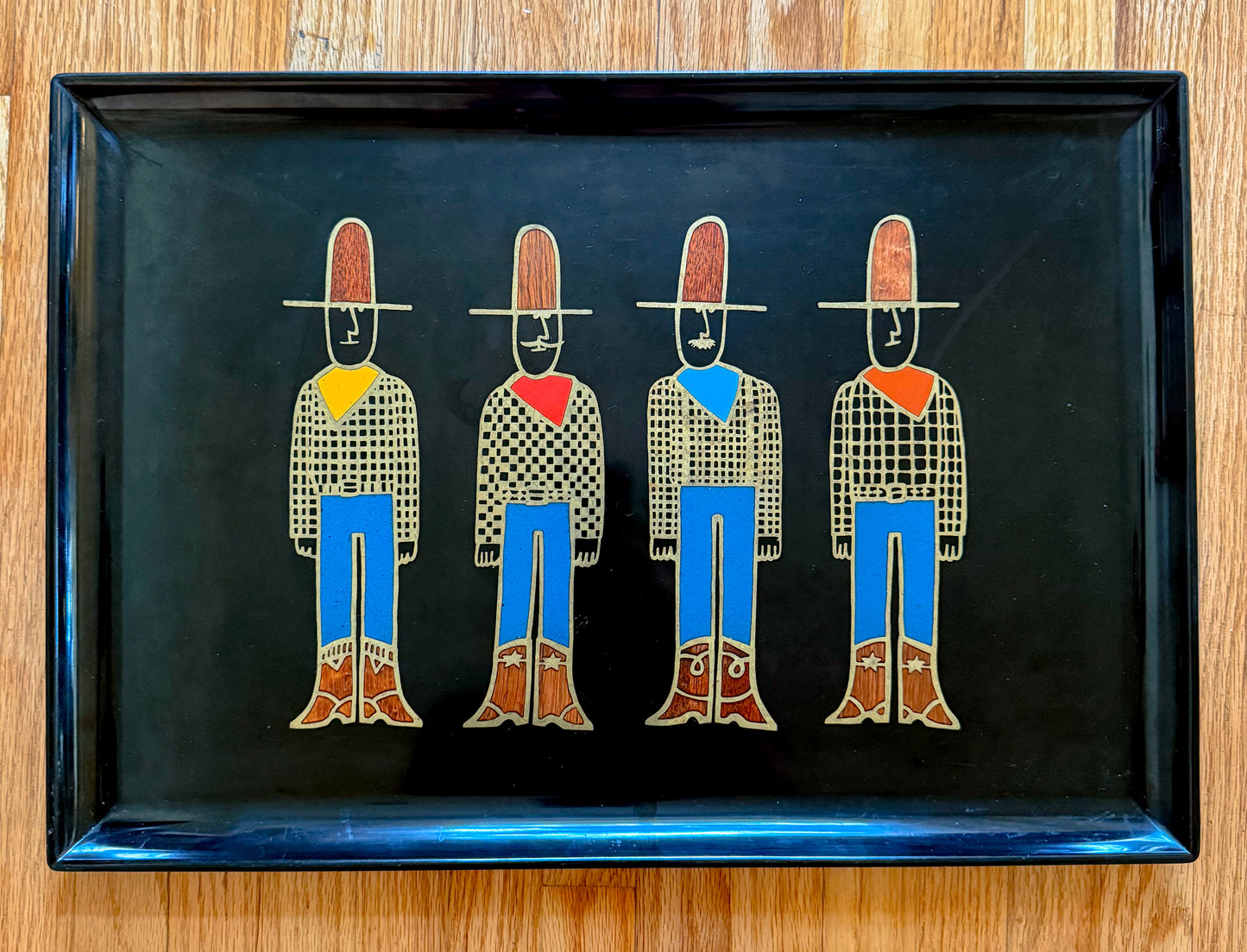 Vintage Inlaid "Cowboys" Couroc of Monterray Tray