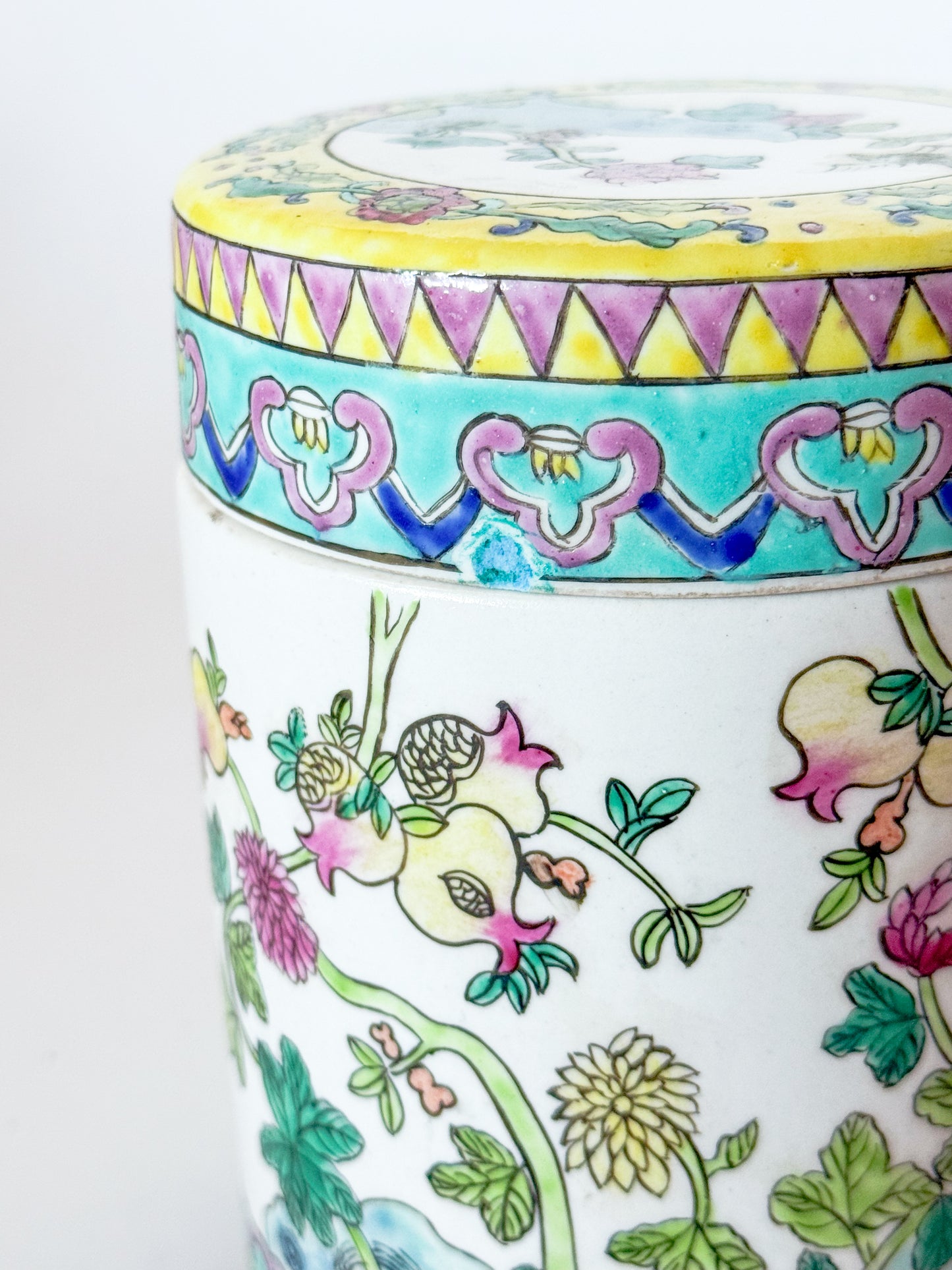 Vintage Famille Rose Porcelain Peony Chinoiserie Tea Jar Canister