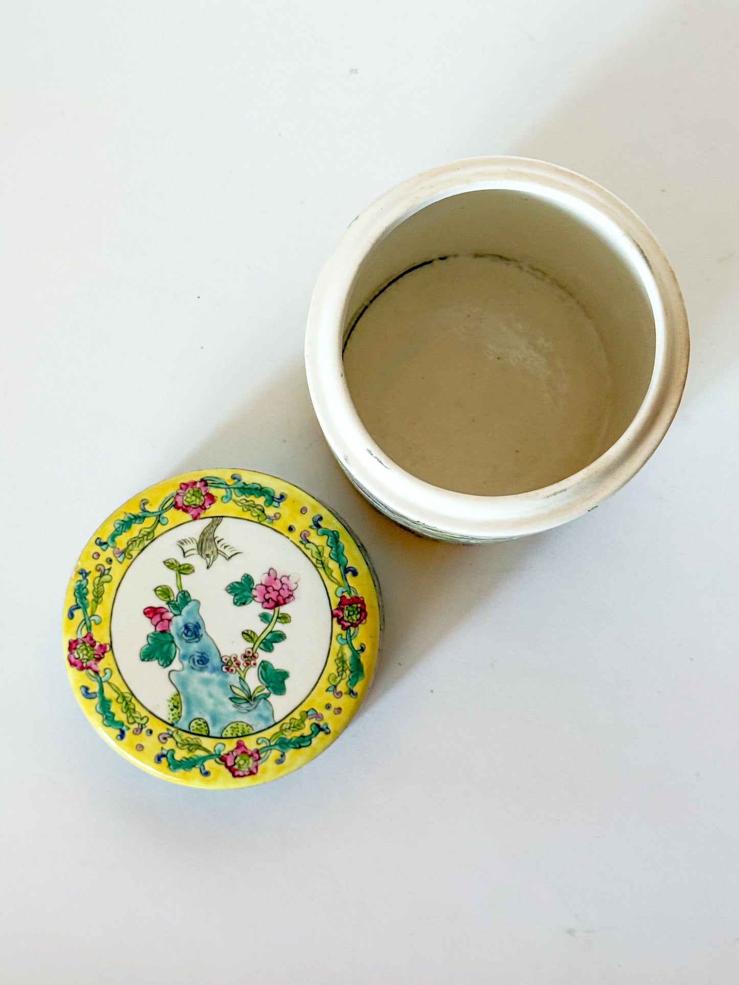 Vintage Famille Rose Porcelain Peony Chinoiserie Tea Jar Canister