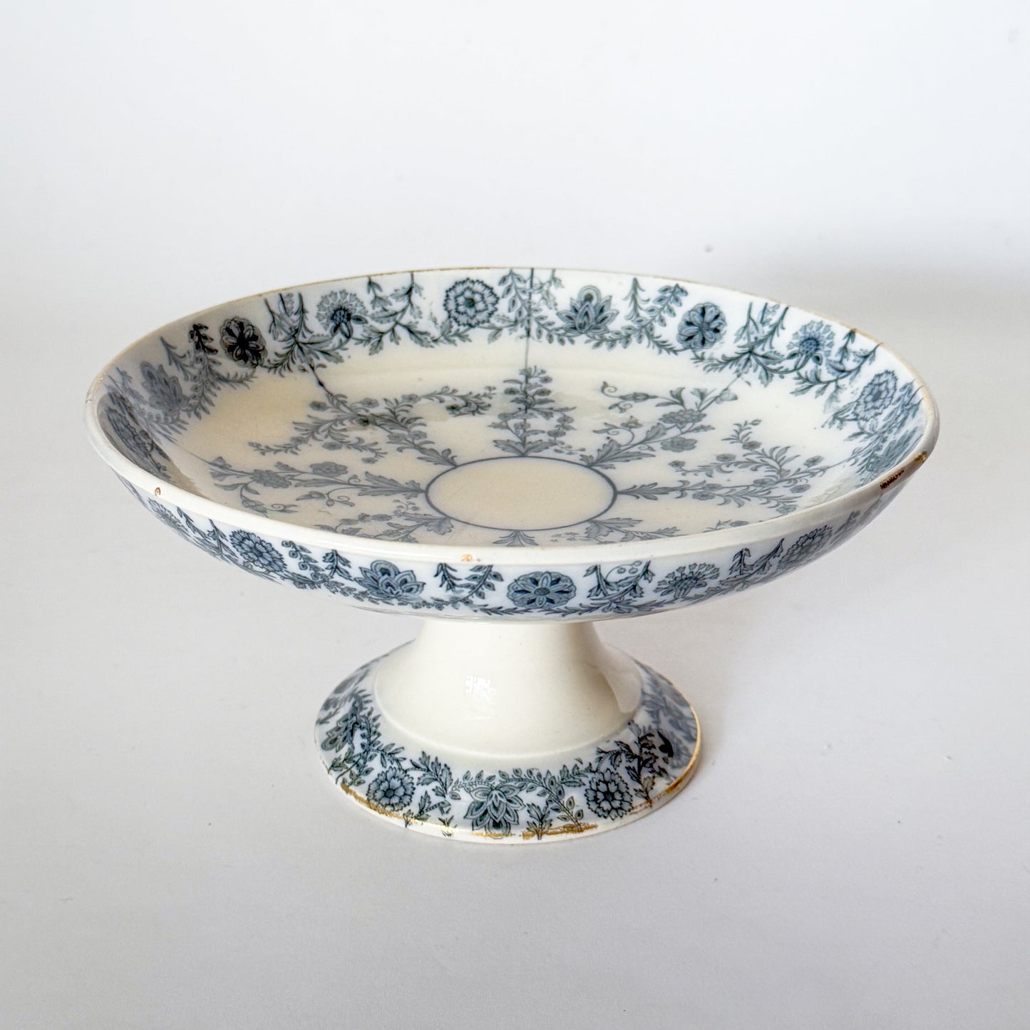 Antique Spode Copeland Blue and White Transferware Compote, Gray Delhi Pattern, c. 1879