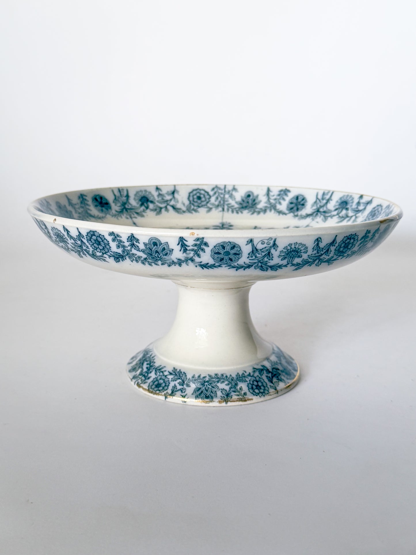 Antique Spode Copeland Blue and White Transferware Compote, Gray Delhi Pattern, c. 1879