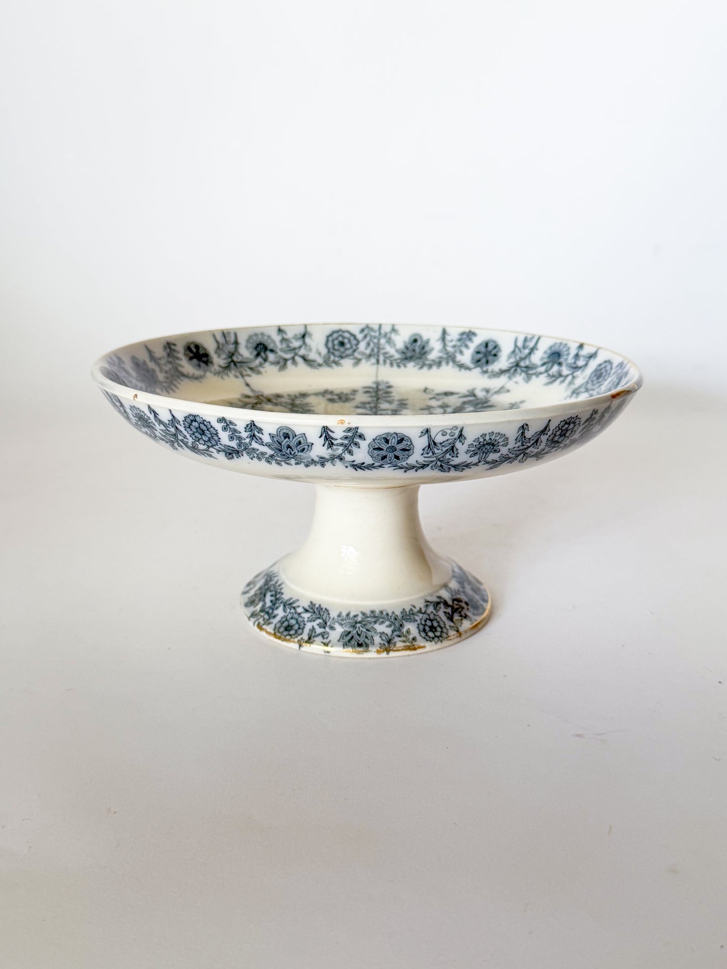 Antique Spode Copeland Blue and White Transferware Compote, Gray Delhi Pattern, c. 1879