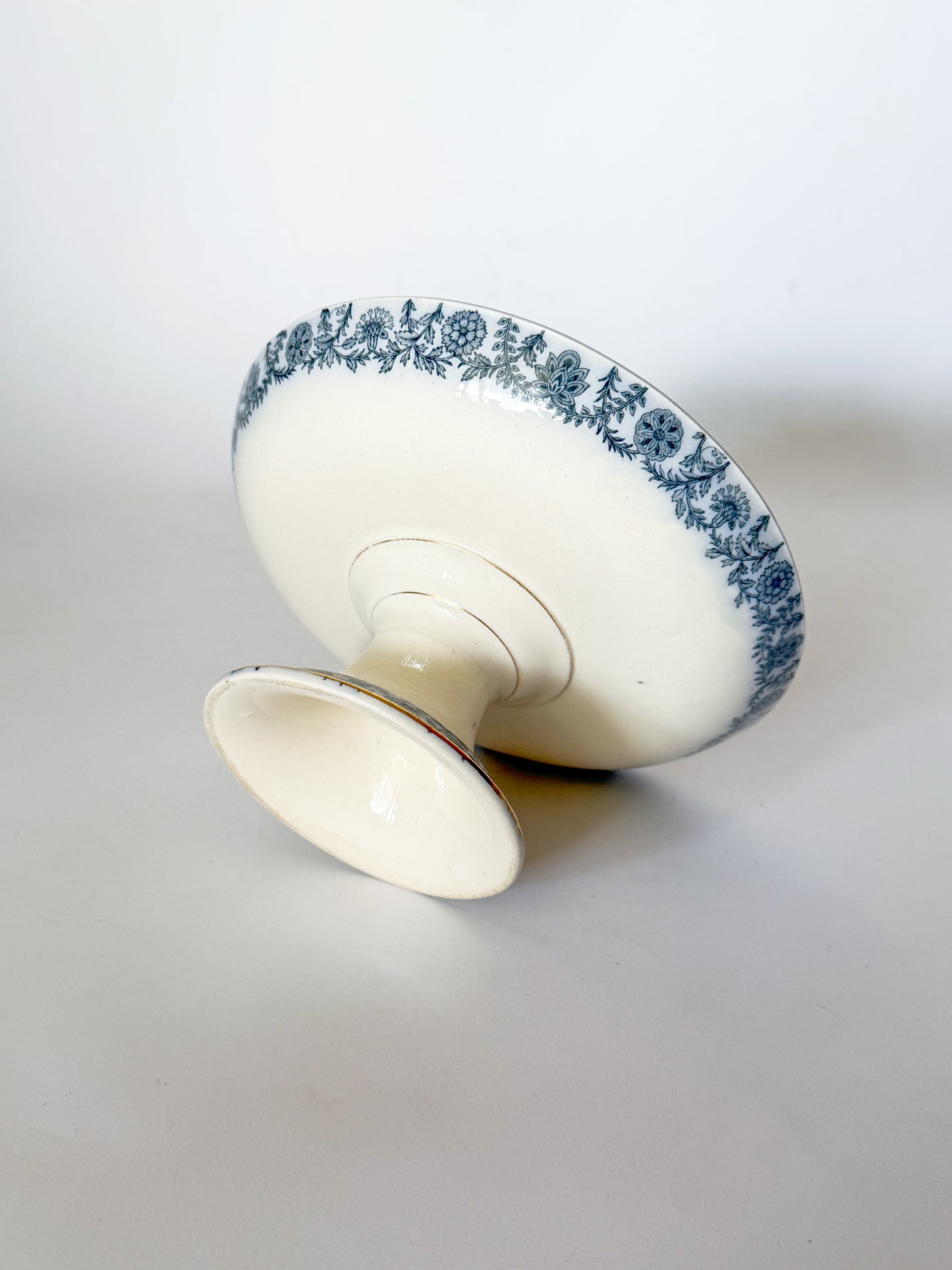 Antique Spode Copeland Blue and White Transferware Compote, Gray Delhi Pattern, c. 1879