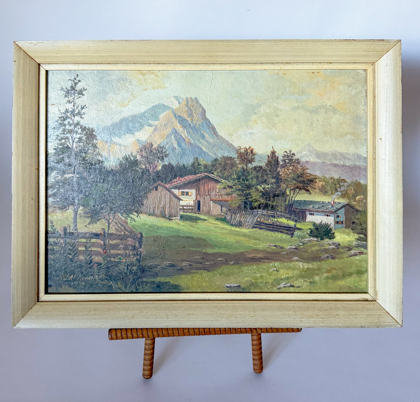 Vintage Mountain Landscape Oil Painting on Board, Signed, 1950