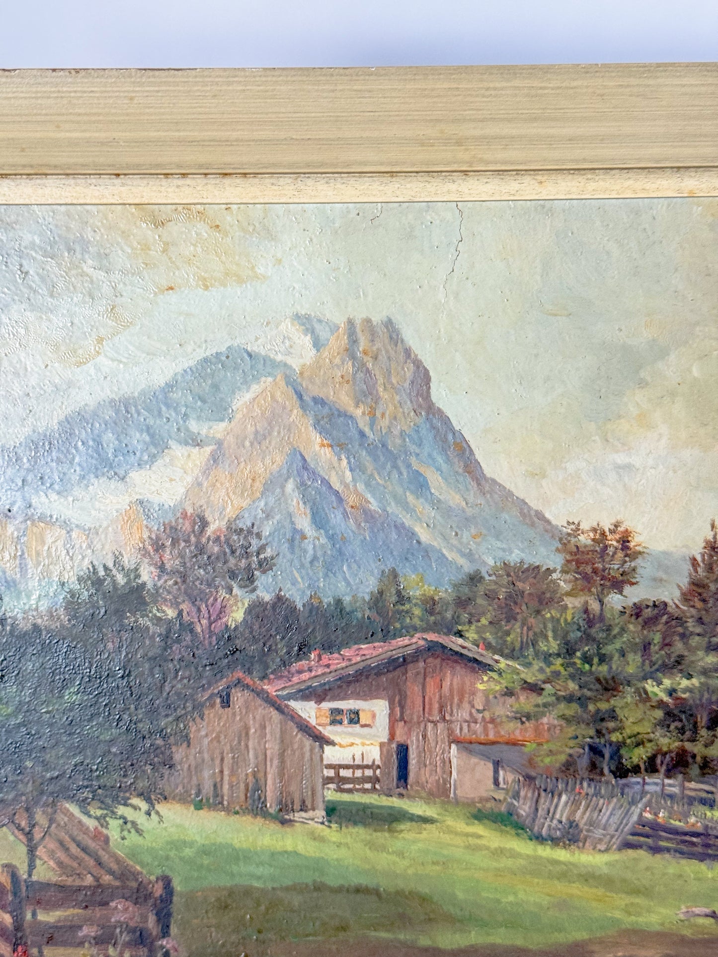 Vintage Mountain Landscape Oil Painting on Board, Signed, 1950