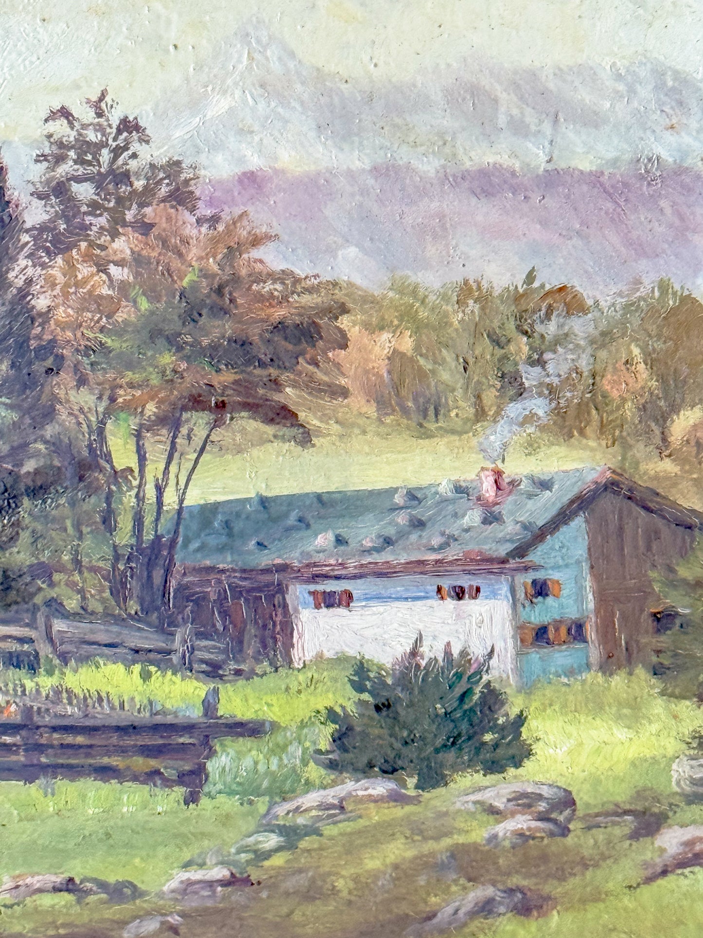 Vintage Mountain Landscape Oil Painting on Board, Signed, 1950