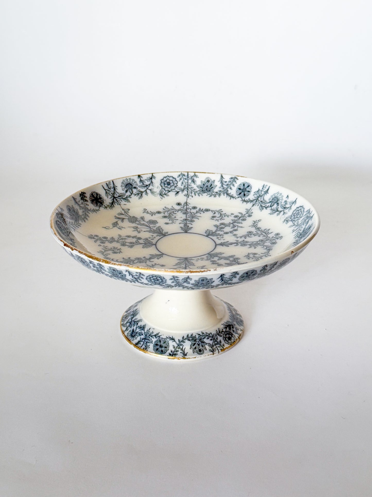Antique Spode Copeland Blue and White Transferware Compote, Gray Delhi Pattern, c. 1879