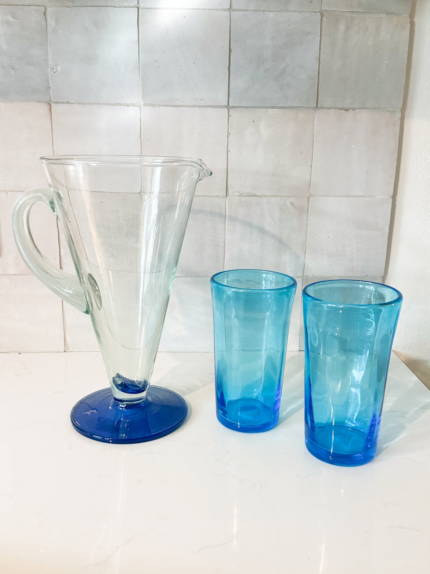 1950s Large Spanish Blown Glass Jug Pitcher