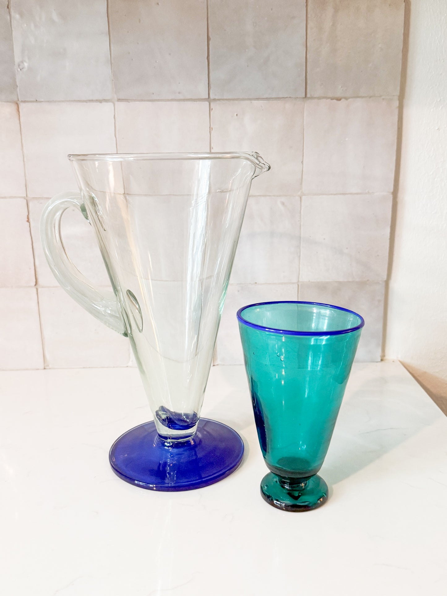 1950s Large Spanish Blown Glass Jug Pitcher