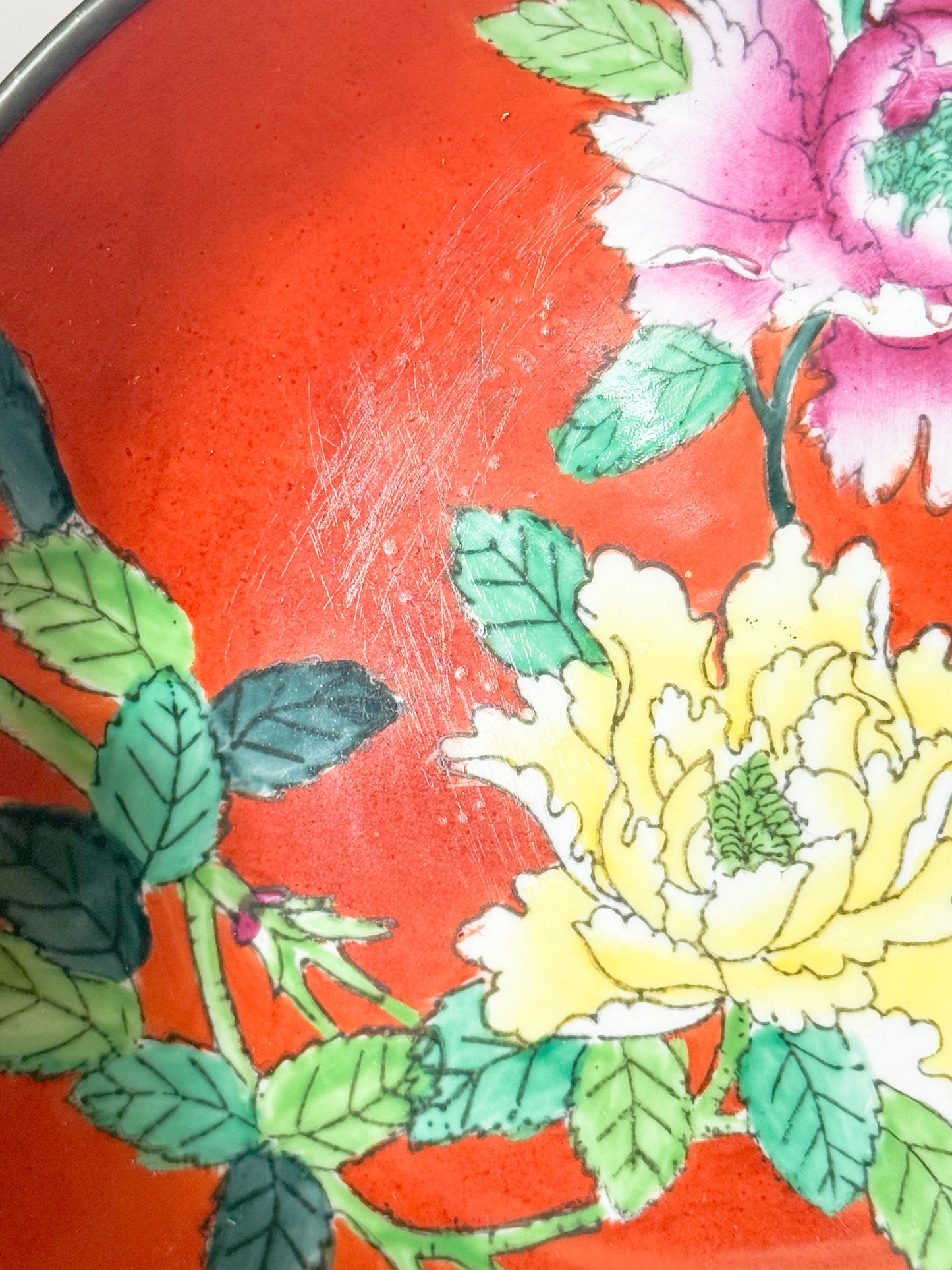 1970s Vintage Brass Encased Peony Chinoiserie Catchall Dish