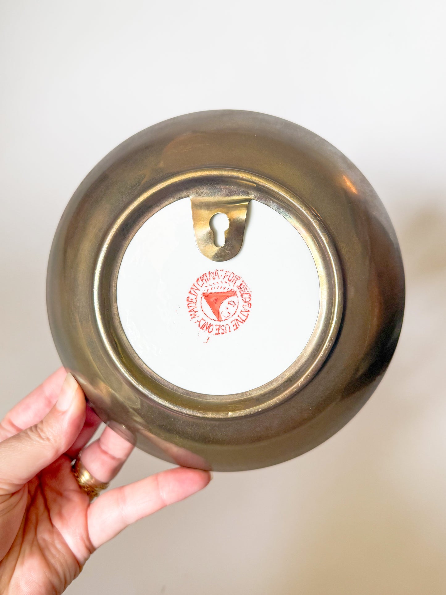 1970s Vintage Brass Encased Peony Chinoiserie Catchall Dish