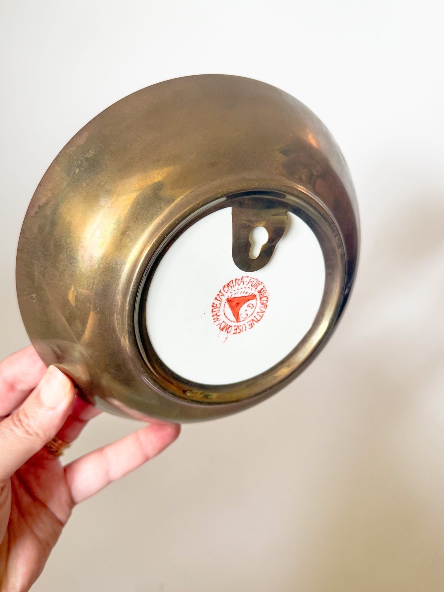 1970s Vintage Brass Encased Peony Chinoiserie Catchall Dish