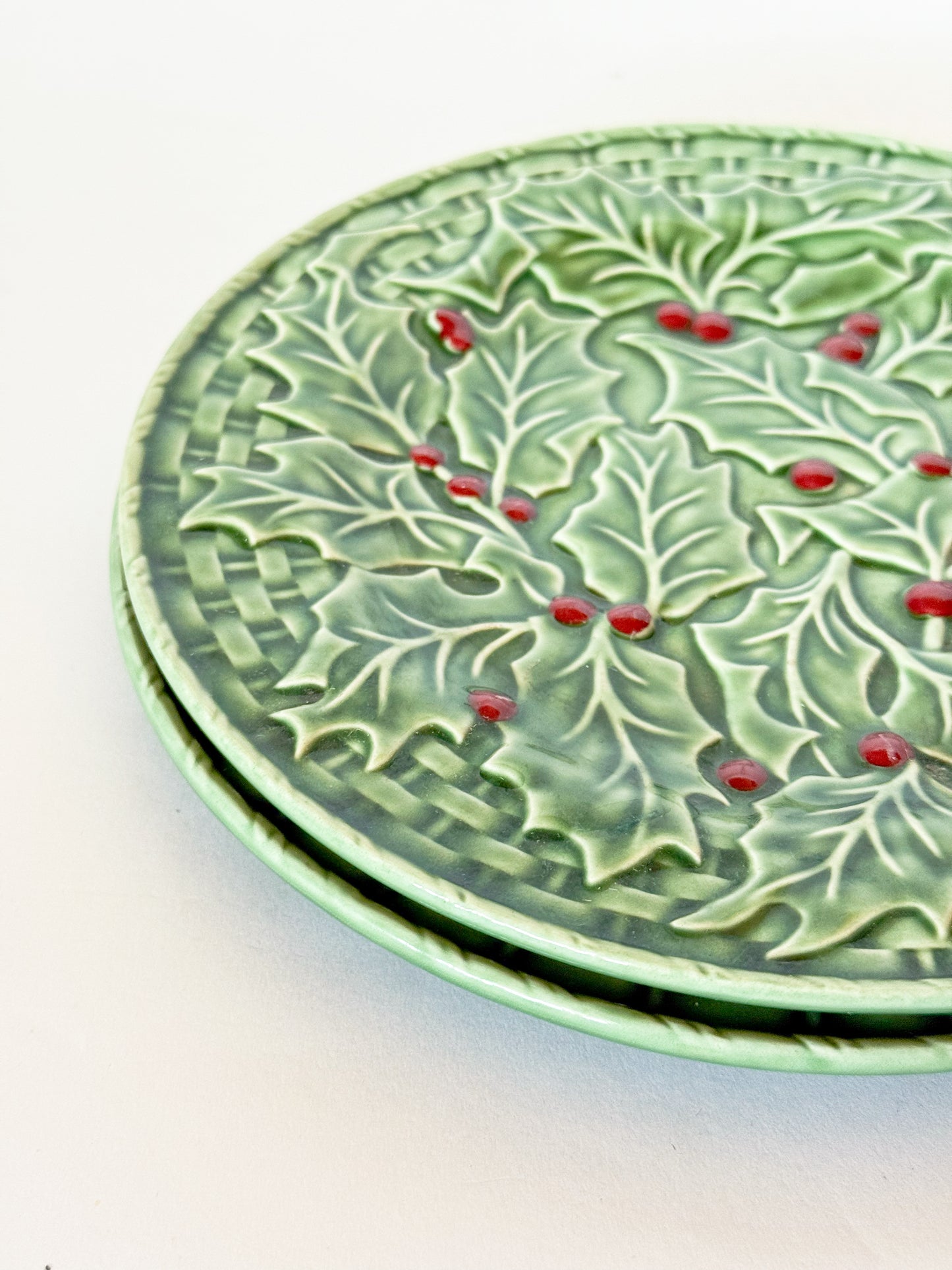 Bordallo Pinheiro Christmas Holly Salad Plates, A Pair