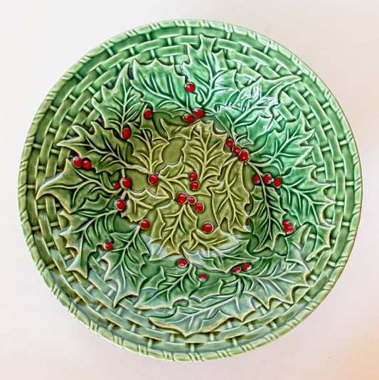 Bordallo Pinheiro Christmas Holly 10" Round Serving Bowl