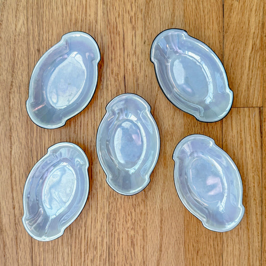 Antique Opalescent Lustreware Celery Salt Cellars, Germany- Set of 5