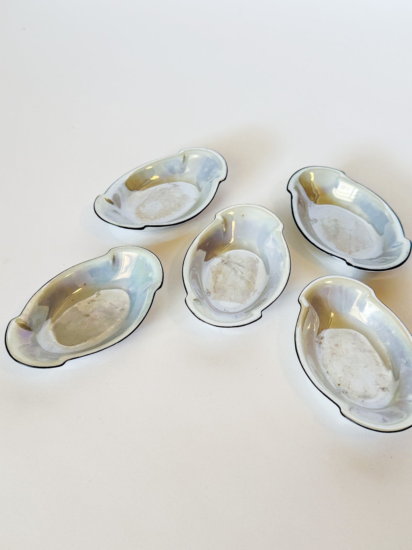 Antique Opalescent Lustreware Celery Salt Cellars, Germany- Set of 5