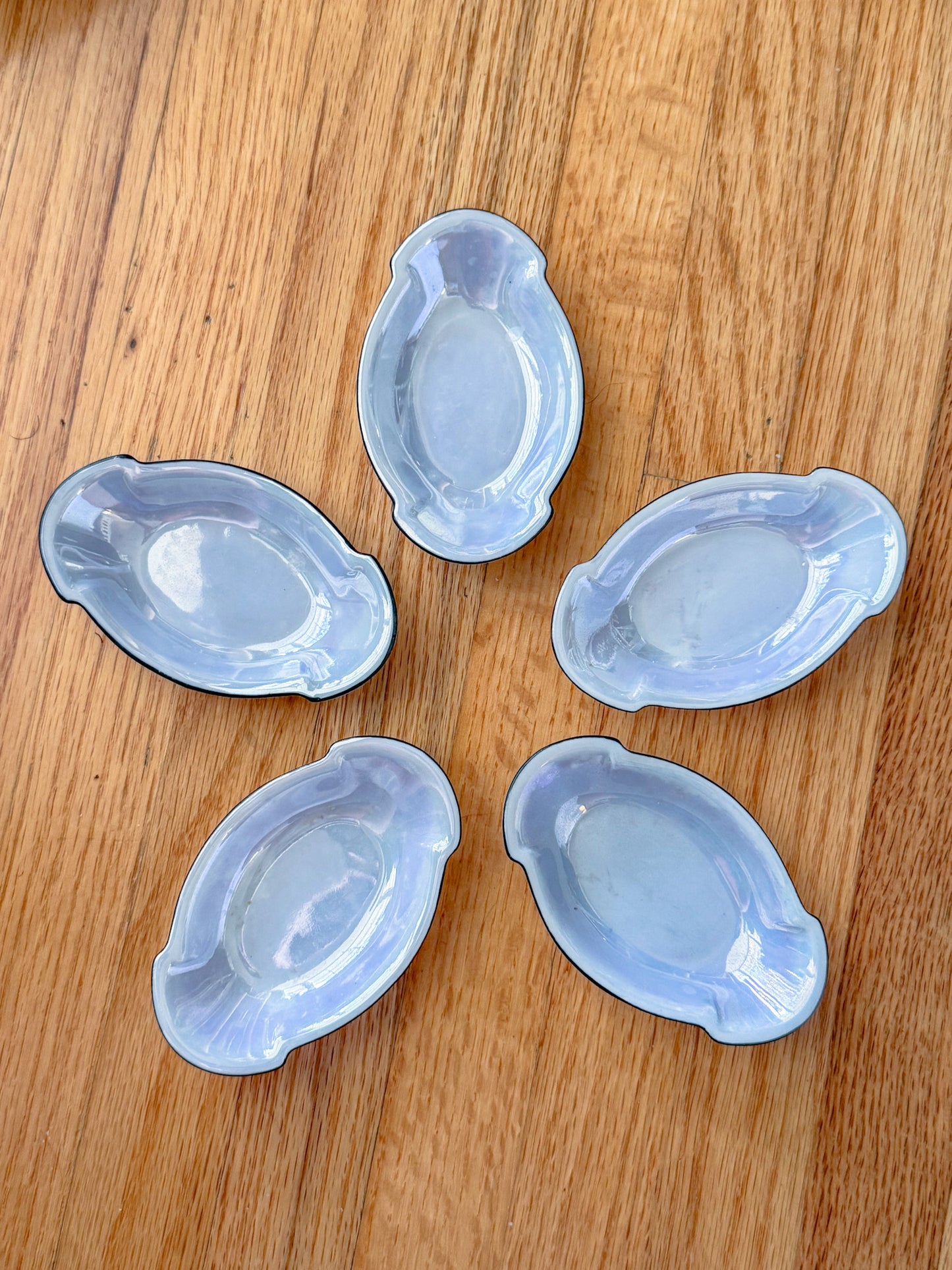 Antique Opalescent Lustreware Celery Salt Cellars, Germany- Set of 5