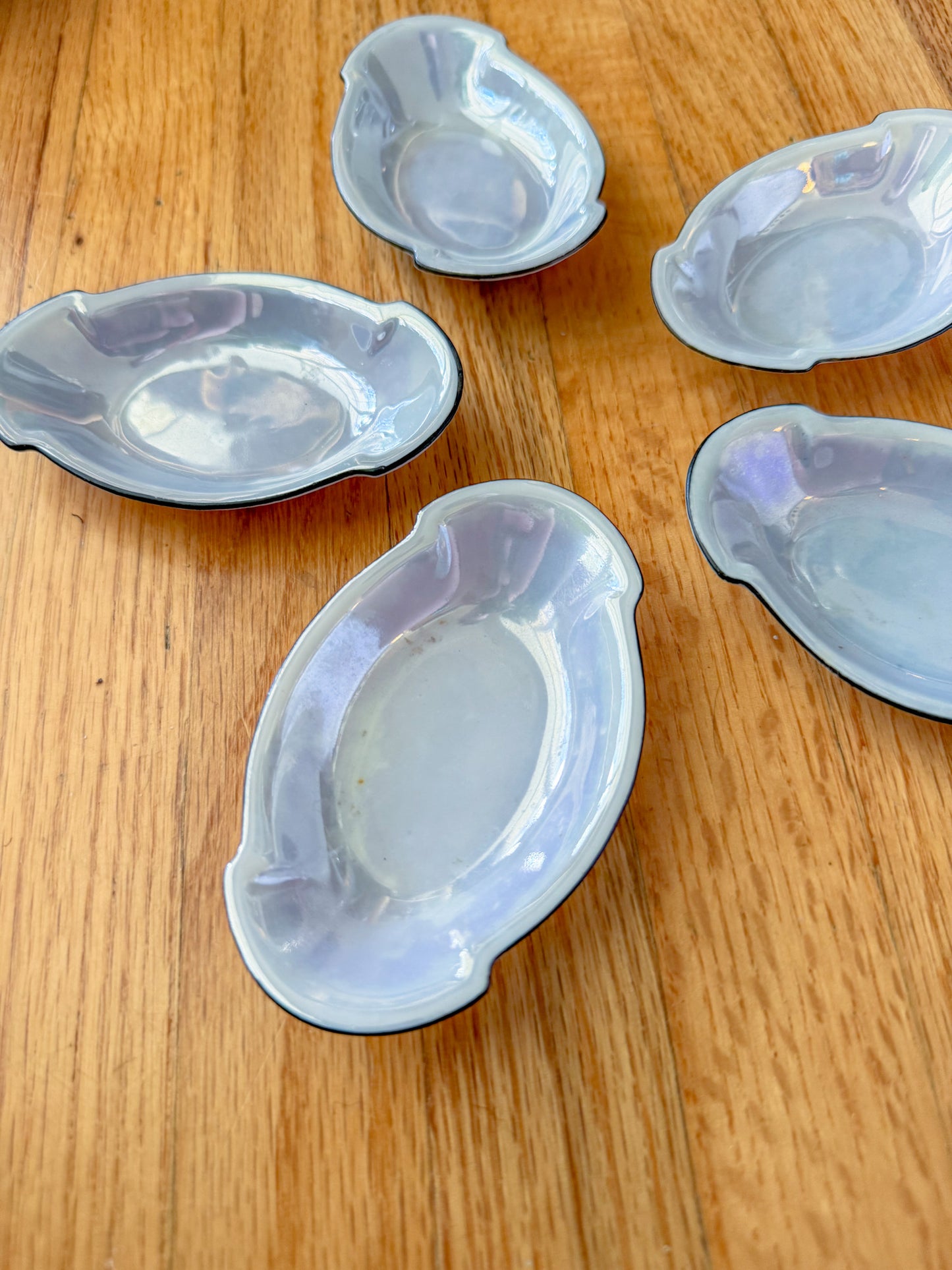 Antique Opalescent Lustreware Celery Salt Cellars, Germany- Set of 5