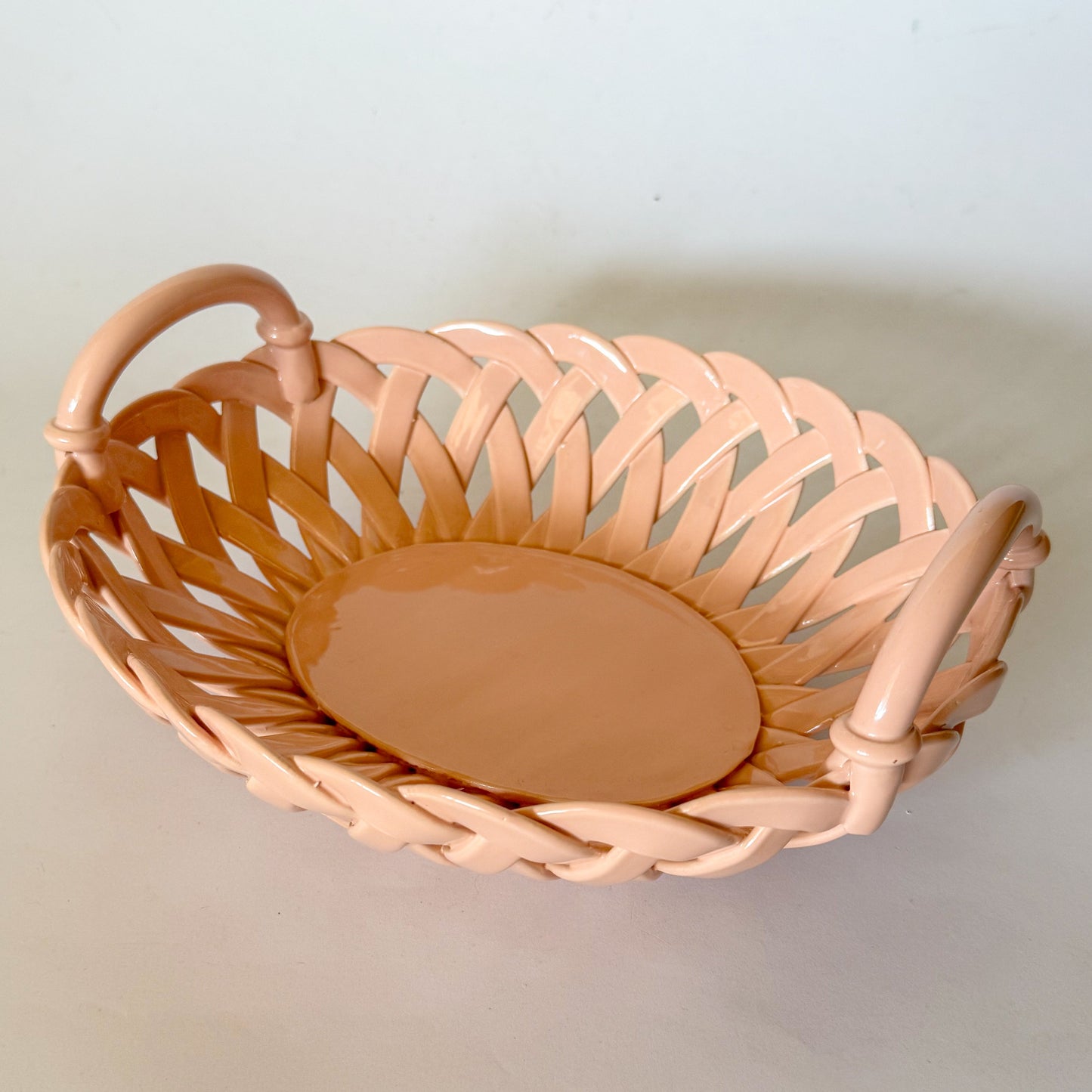 Vintage Italian Handcrafted Open Weave Studio Pottery Bowl in Salmon Peach Pink