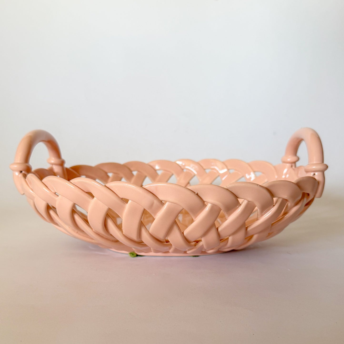 Vintage Italian Handcrafted Open Weave Studio Pottery Bowl in Salmon Peach Pink