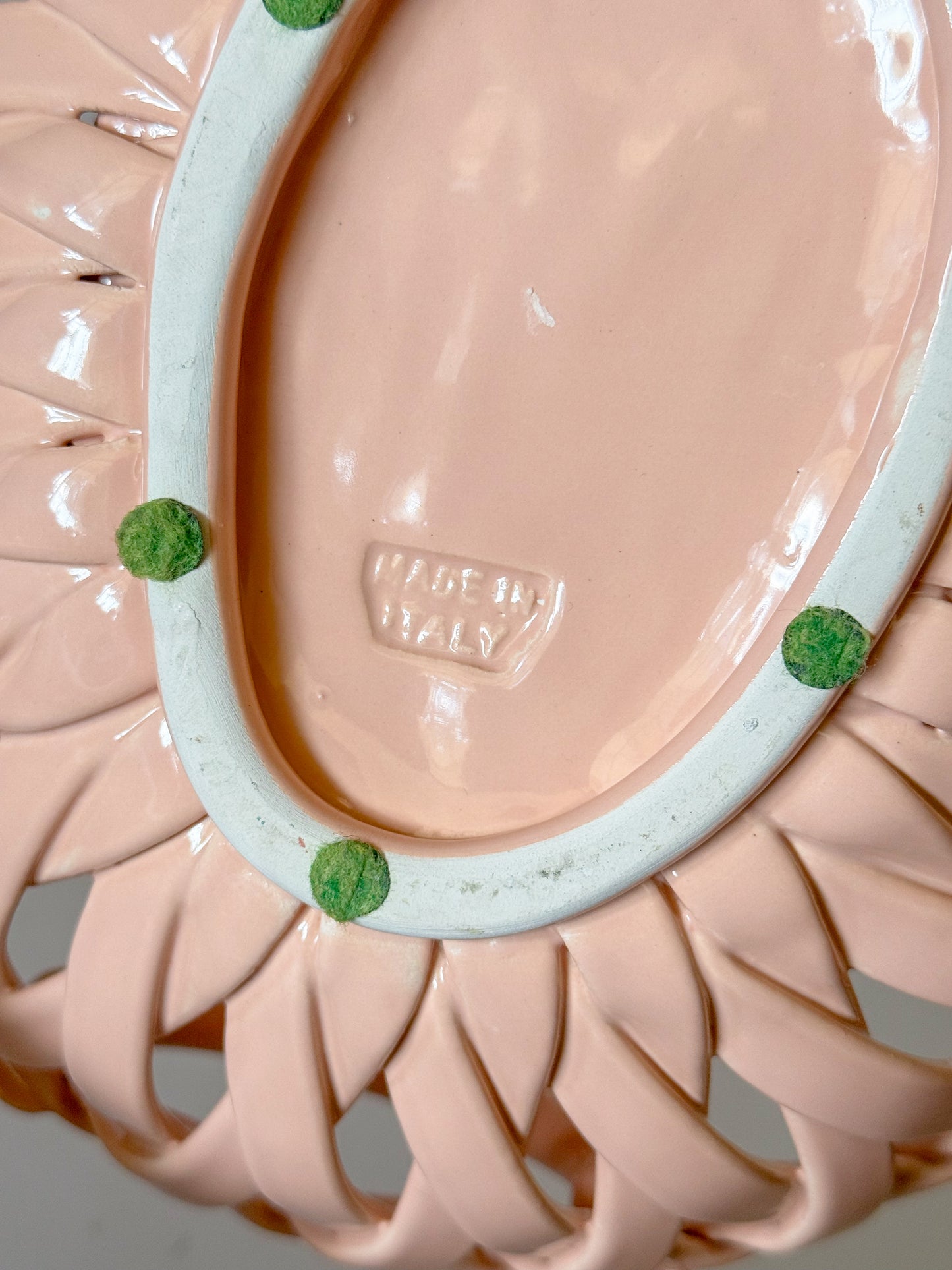 Vintage Italian Handcrafted Open Weave Studio Pottery Bowl in Salmon Peach Pink
