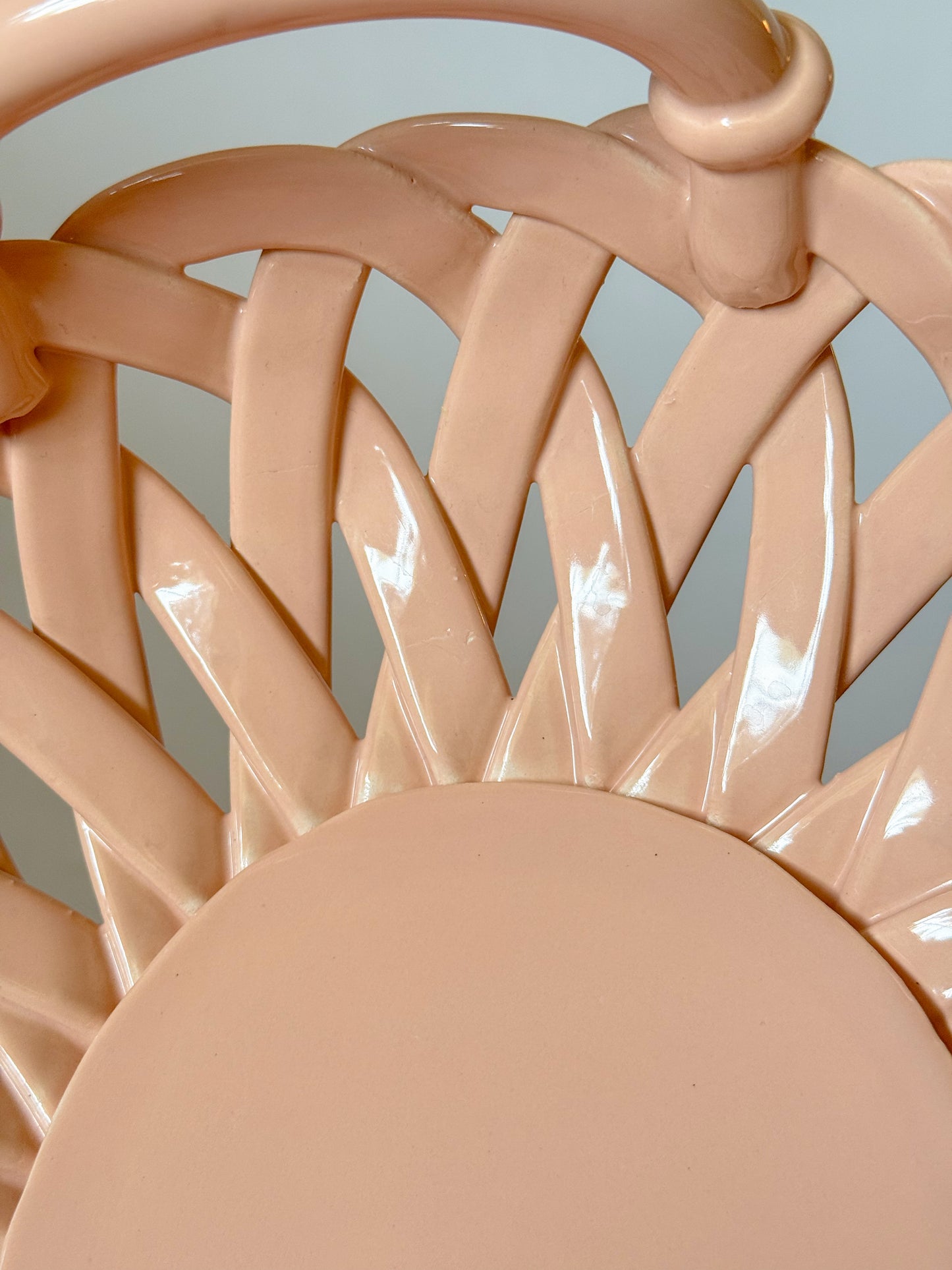 Vintage Italian Handcrafted Open Weave Studio Pottery Bowl in Salmon Peach Pink