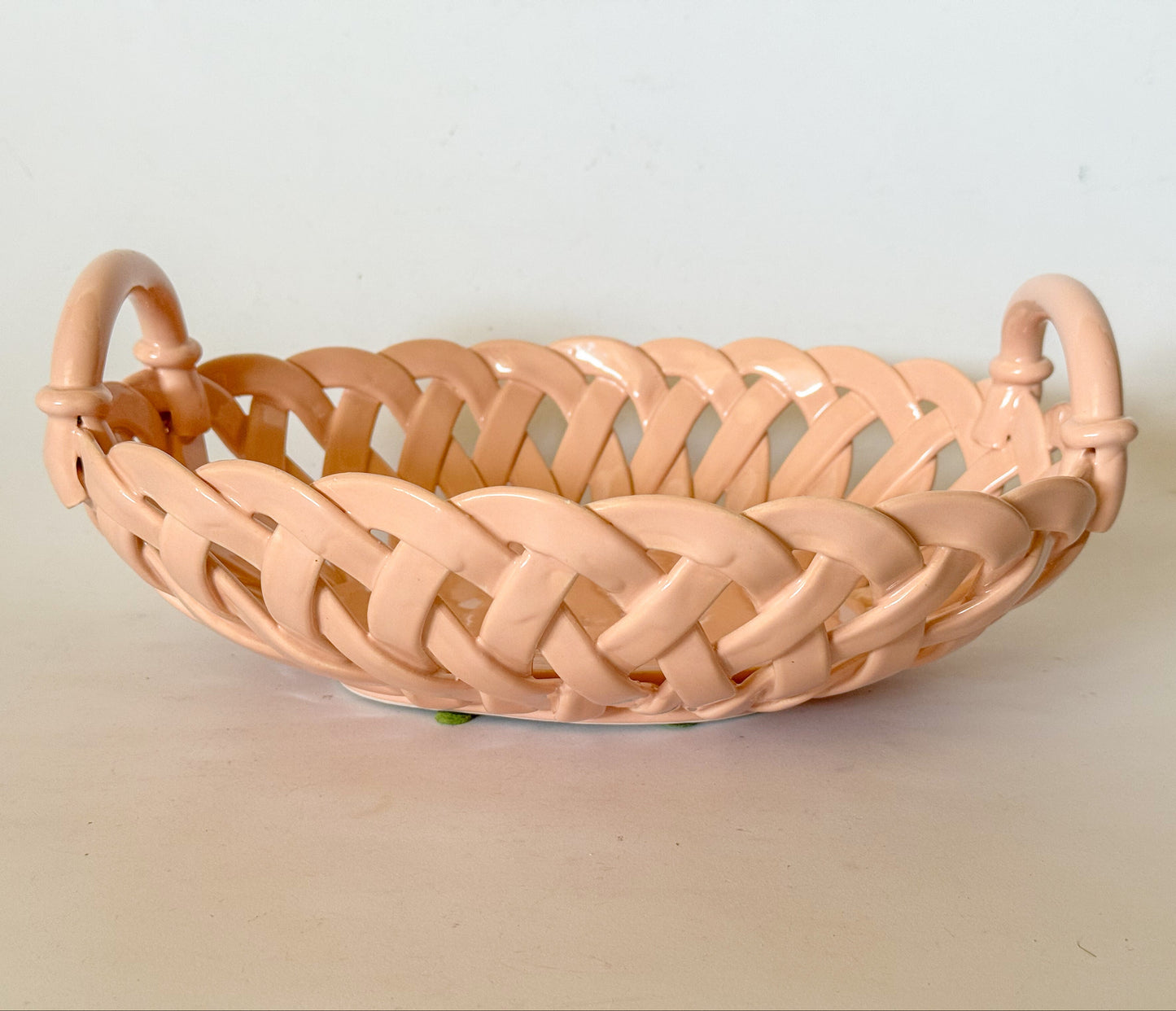 Vintage Italian Handcrafted Open Weave Studio Pottery Bowl in Salmon Peach Pink
