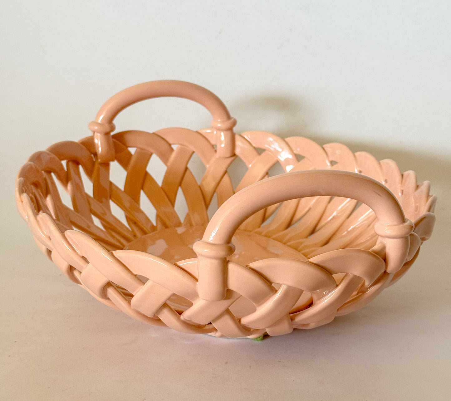 Vintage Italian Handcrafted Open Weave Studio Pottery Bowl in Salmon Peach Pink