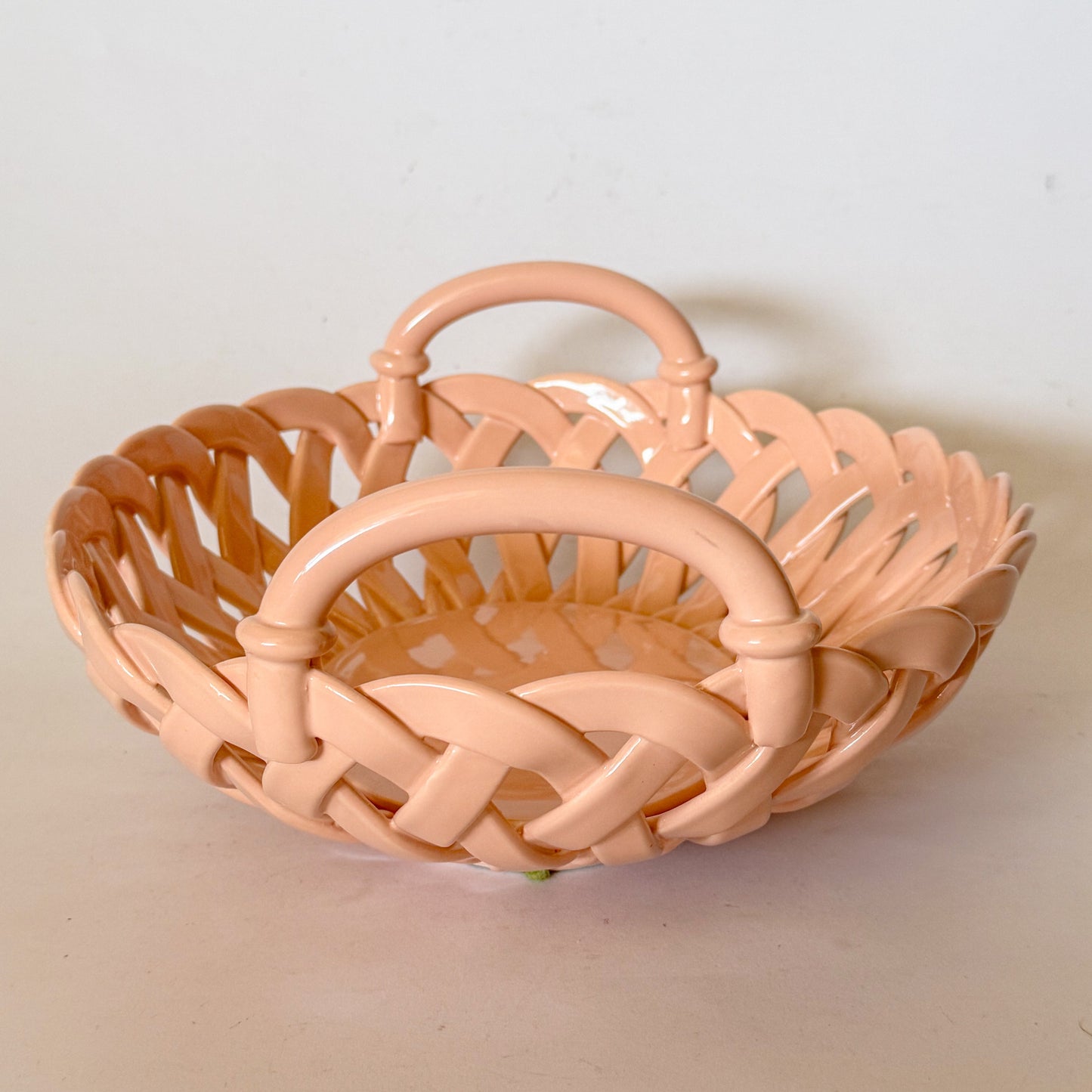 Vintage Italian Handcrafted Open Weave Studio Pottery Bowl in Salmon Peach Pink