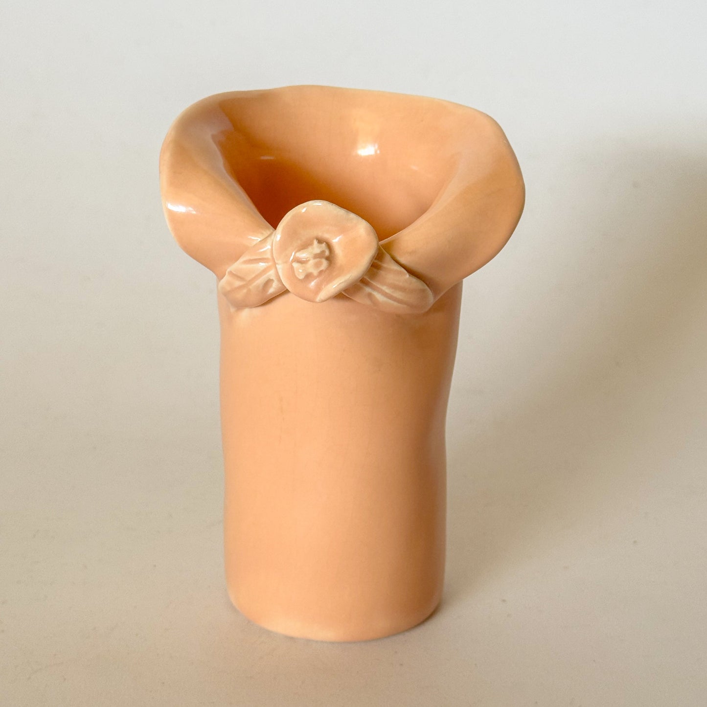 Vintage Salmon Pink Studio Pottery Flower Vase