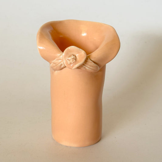 Vintage Salmon Pink Studio Pottery Flower Vase