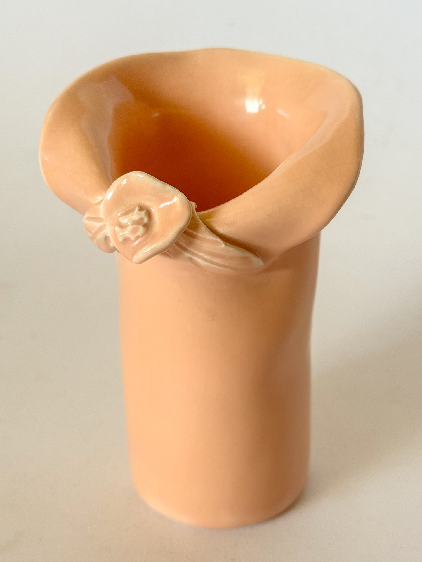 Vintage Salmon Pink Studio Pottery Flower Vase