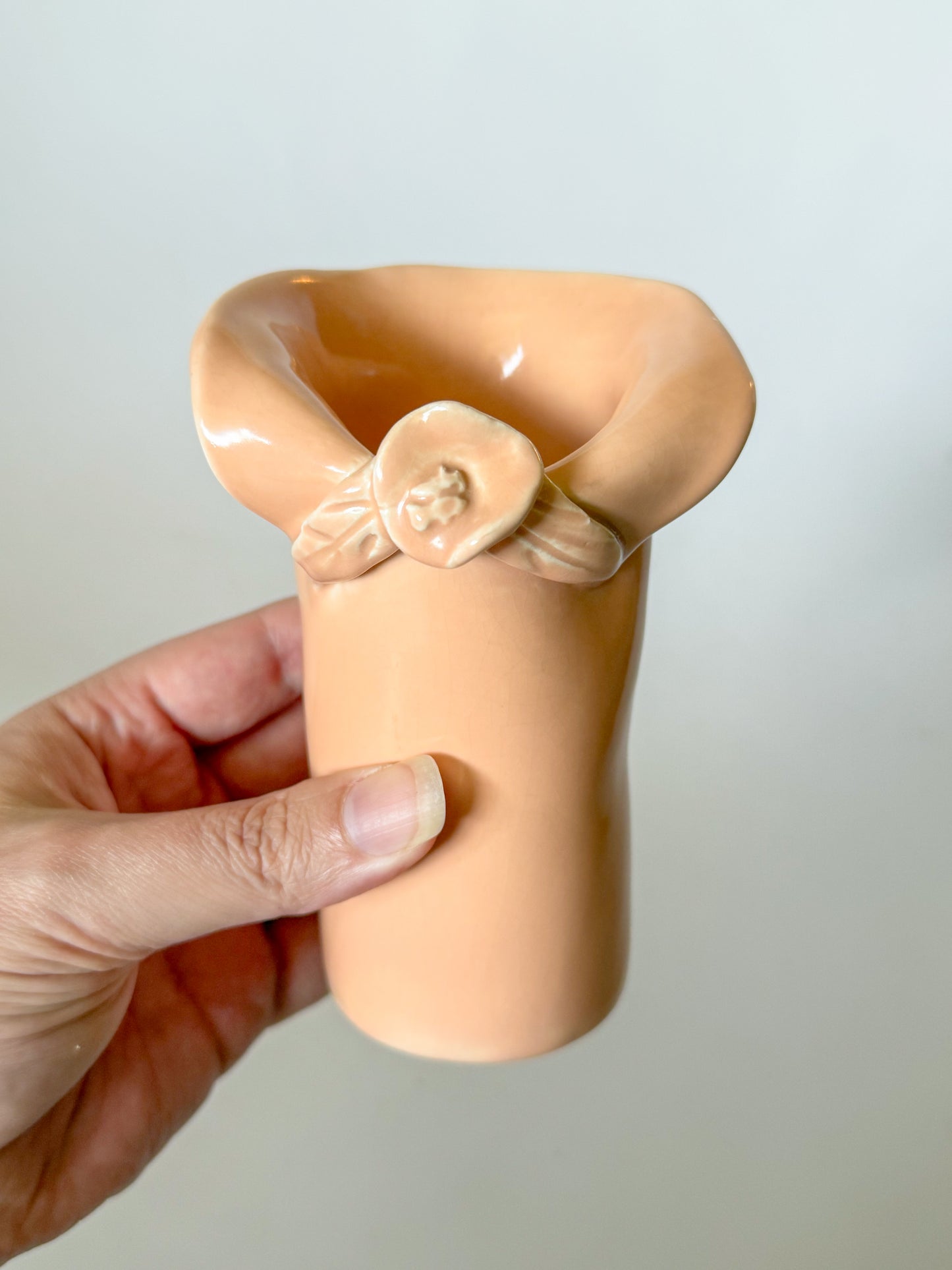 Vintage Salmon Pink Studio Pottery Flower Vase